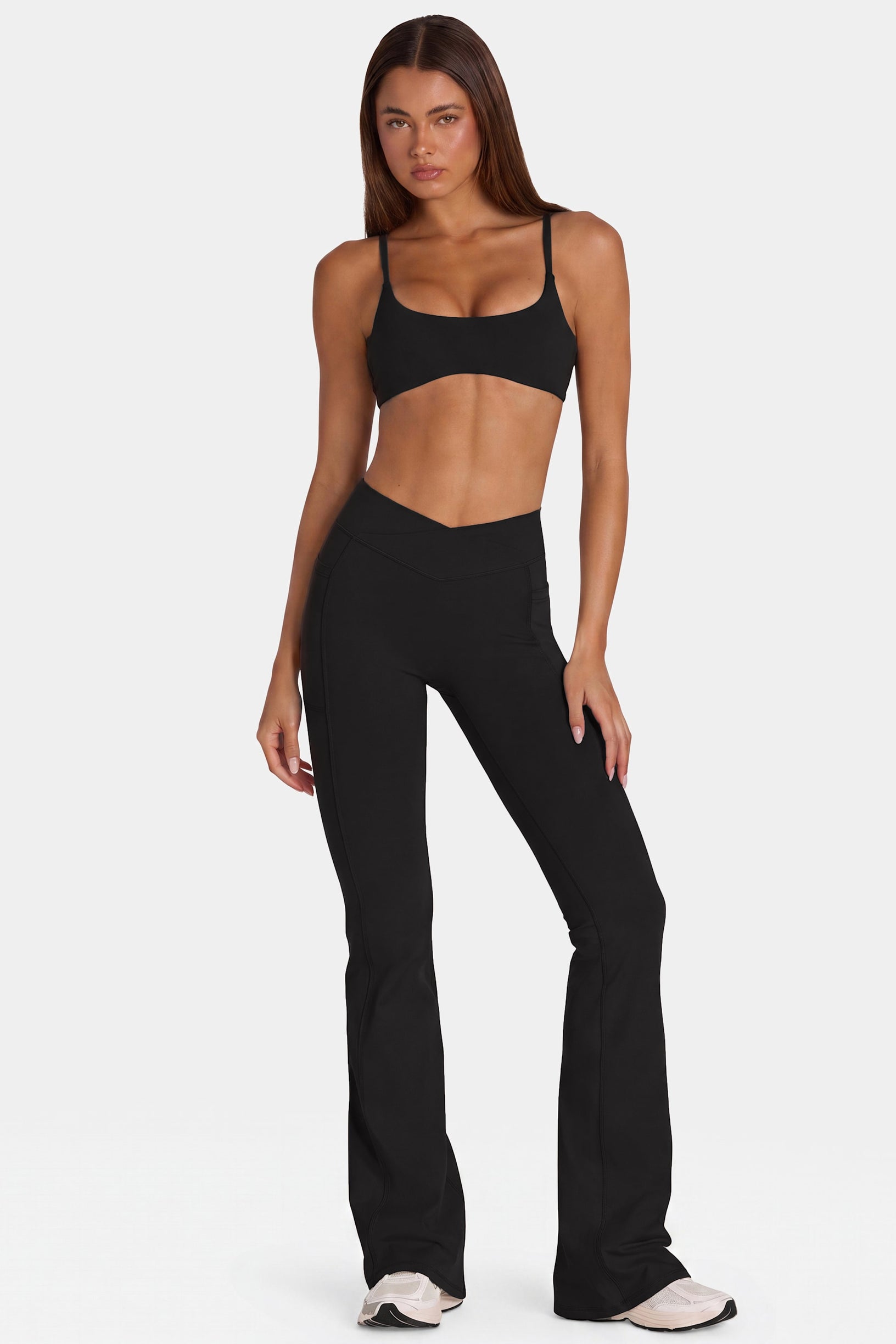 Soft Active V-Waist Flared Leggings in Black - 1