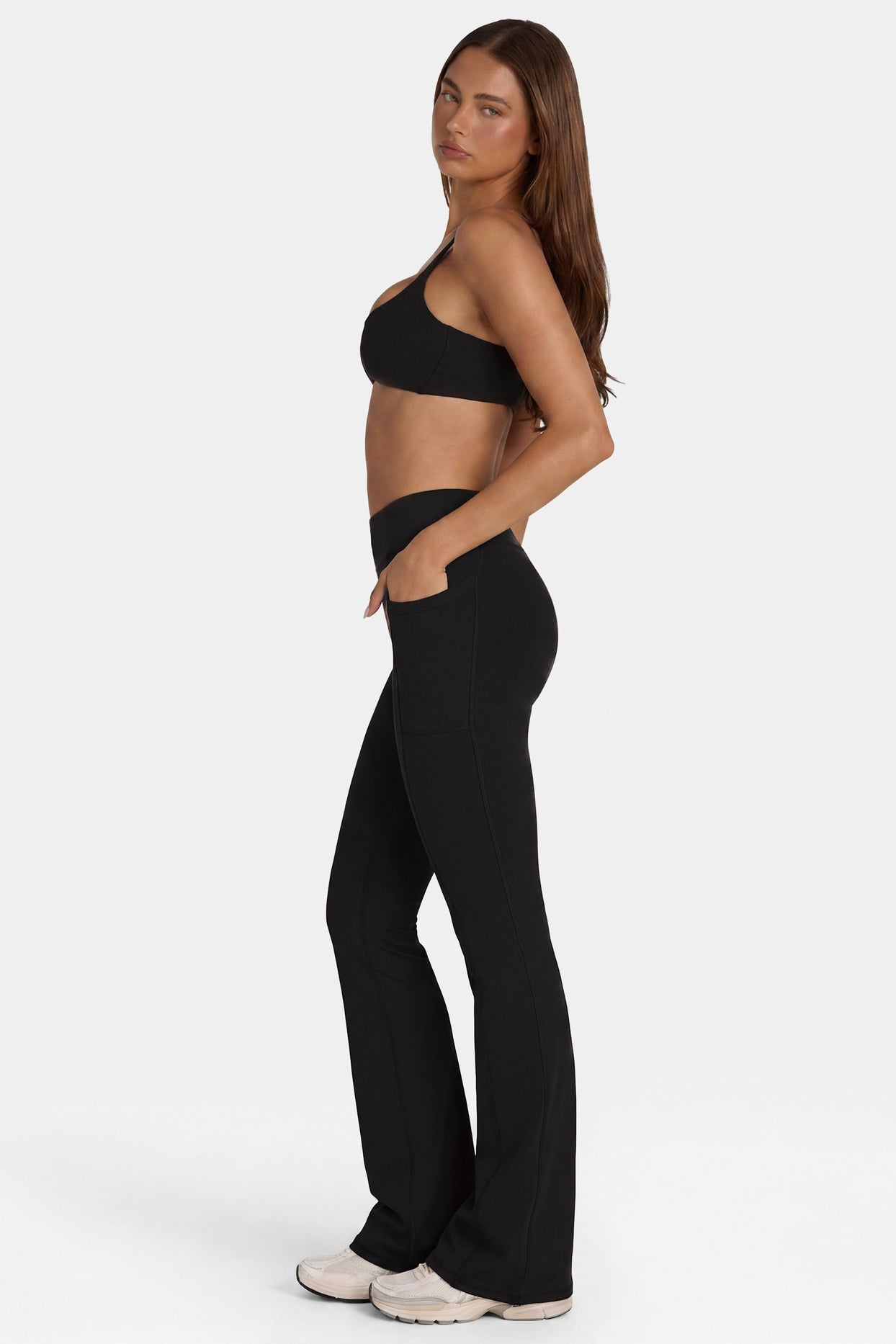 Soft Active V-Waist Flared Leggings in Black - 3