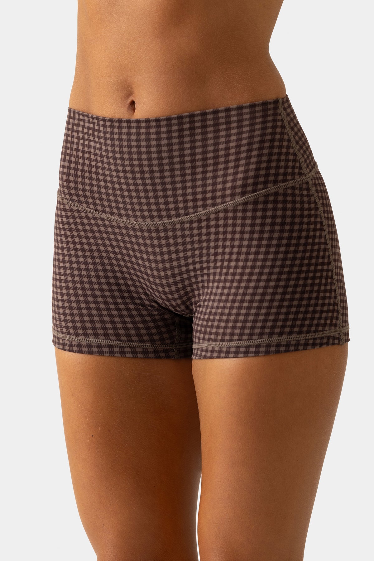 ⁣⁢Soft Active Mini-Shorts in Espresso Gingham⁤⁣