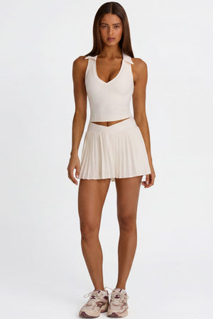 Soft Active Crossover Pleated Mini Skort in Coconut