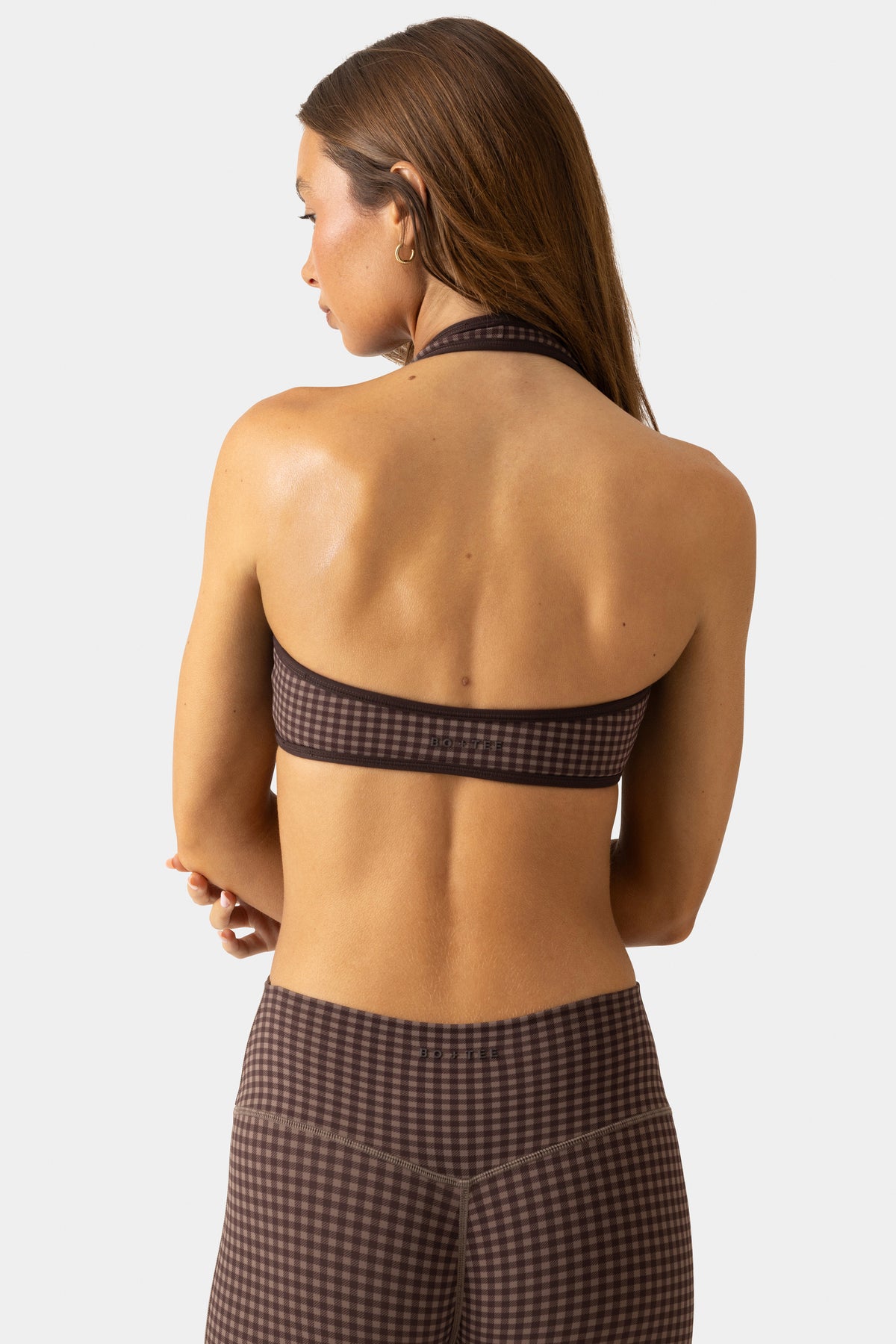 Soft Active Reversible Sports Bra in Espresso Gingham - 2