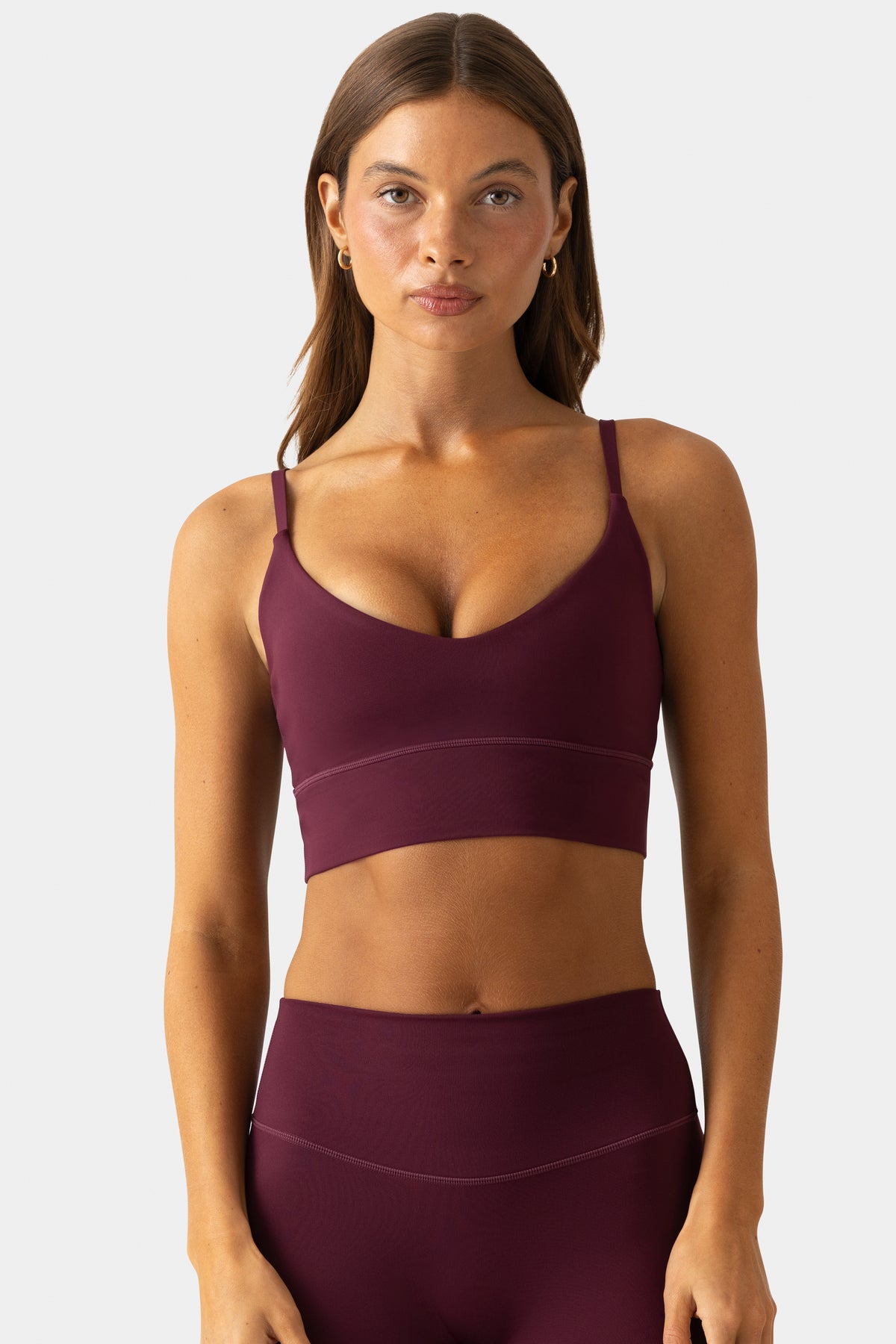 Soft Active Scoop-Neck Sports Bra in Plum