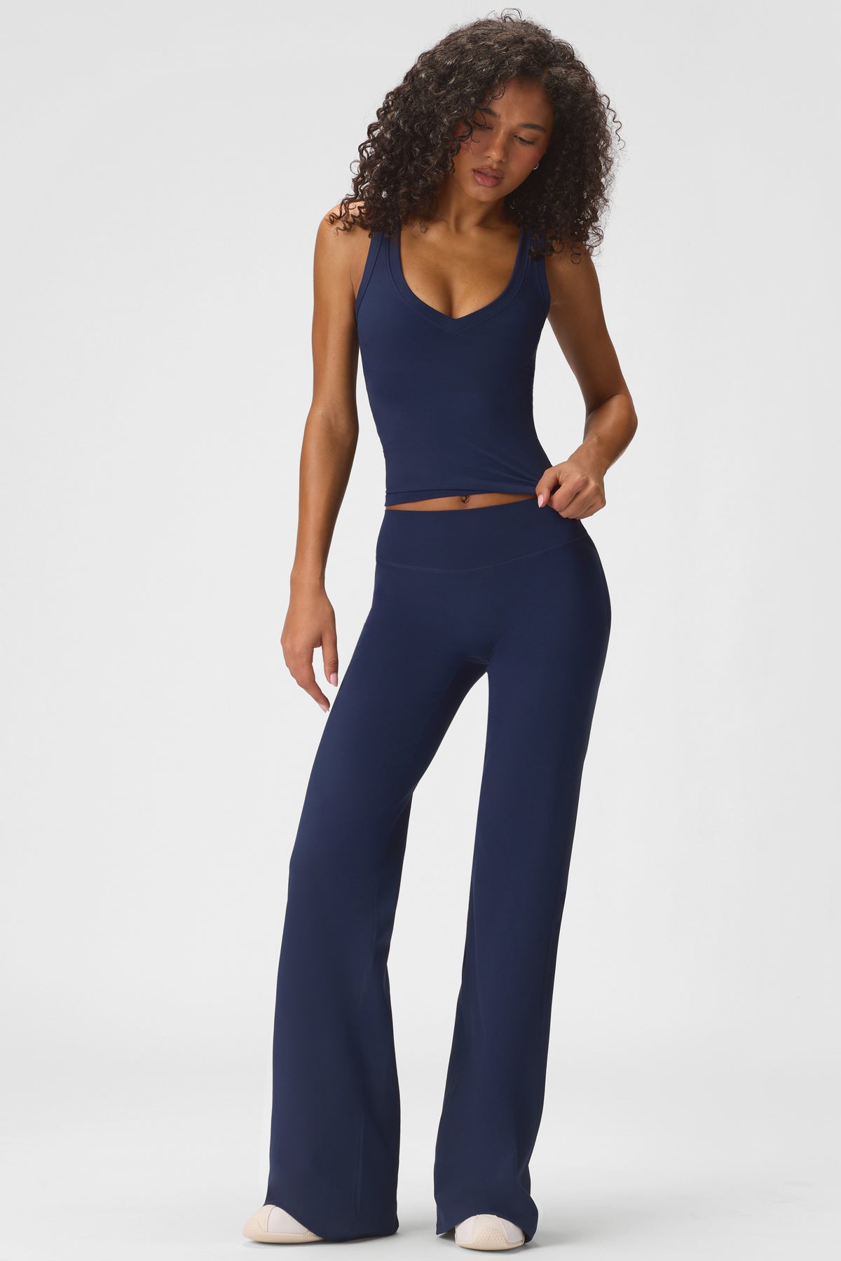 Soft Active Wide-Leg Trousers in Midnight Navy - 2