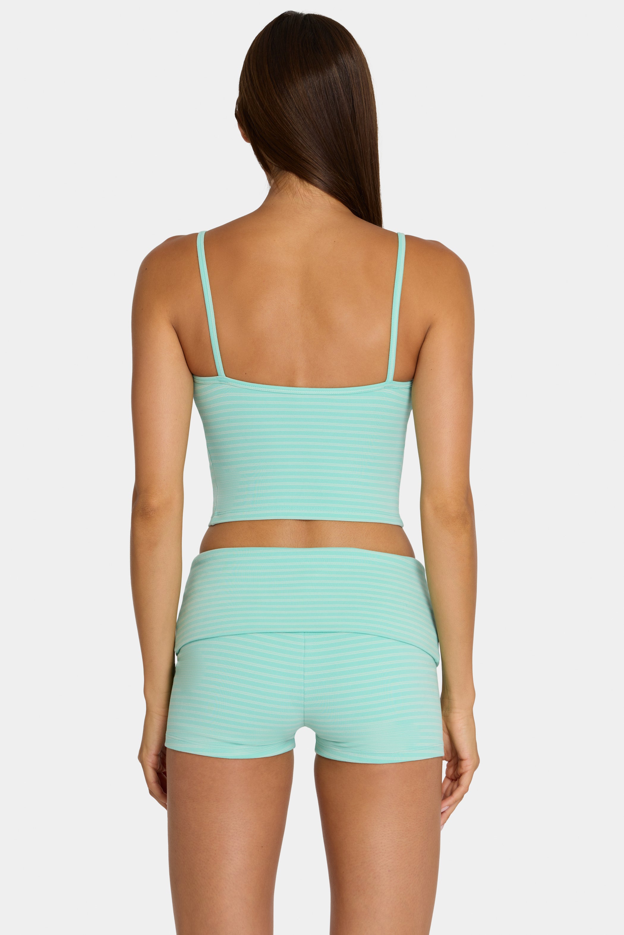 Brushed Jersey Mini Shorts in Aqua Stripe - 2
