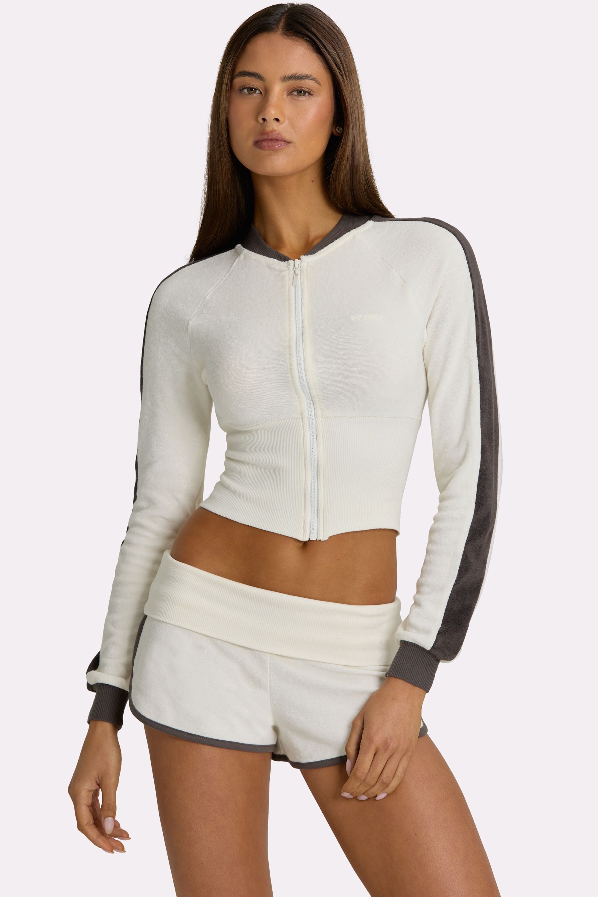 Terry Zip-Up Jacket in Coconut