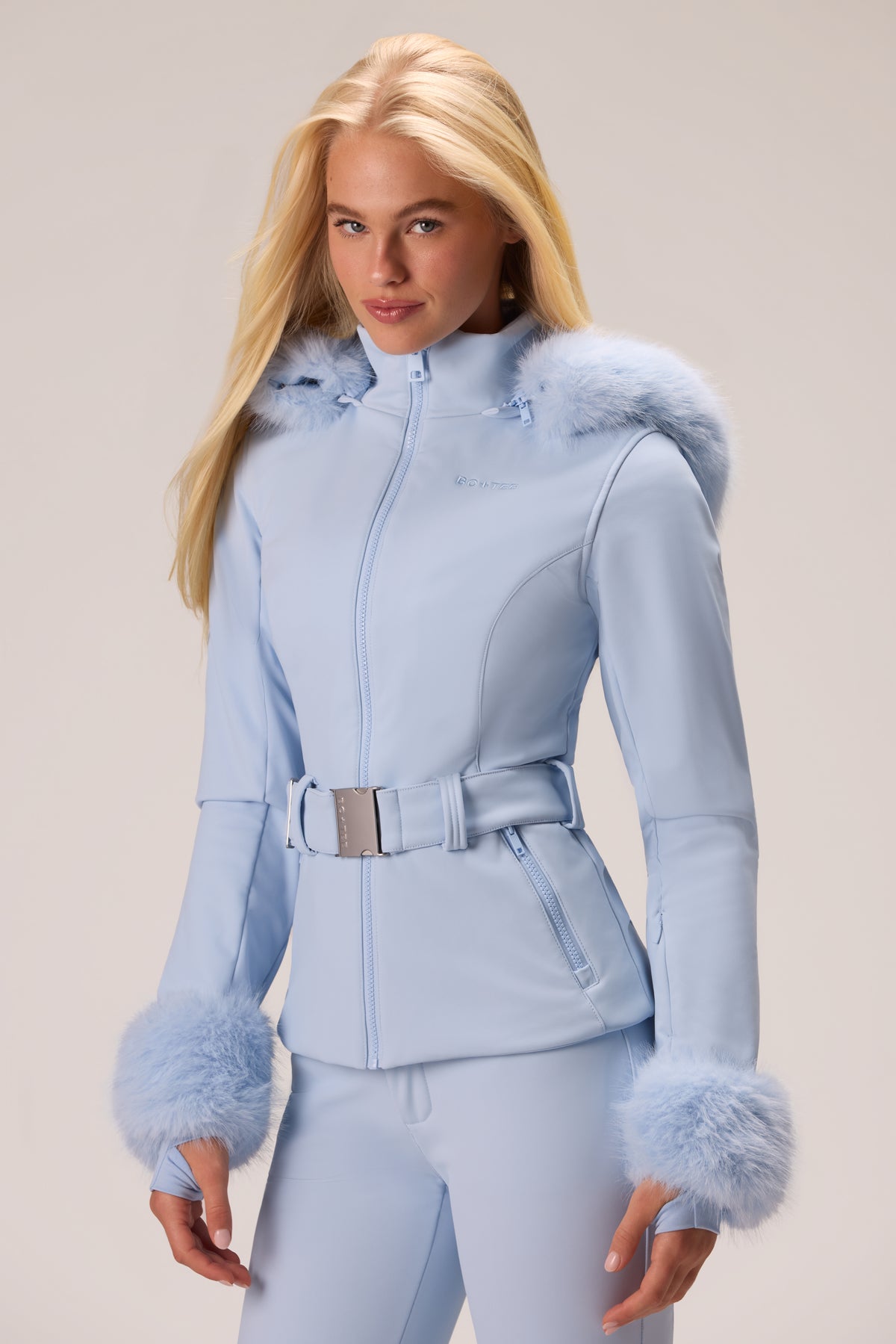 Water Resistant Soft Shell Ski Jacket in Powder Blue - 1