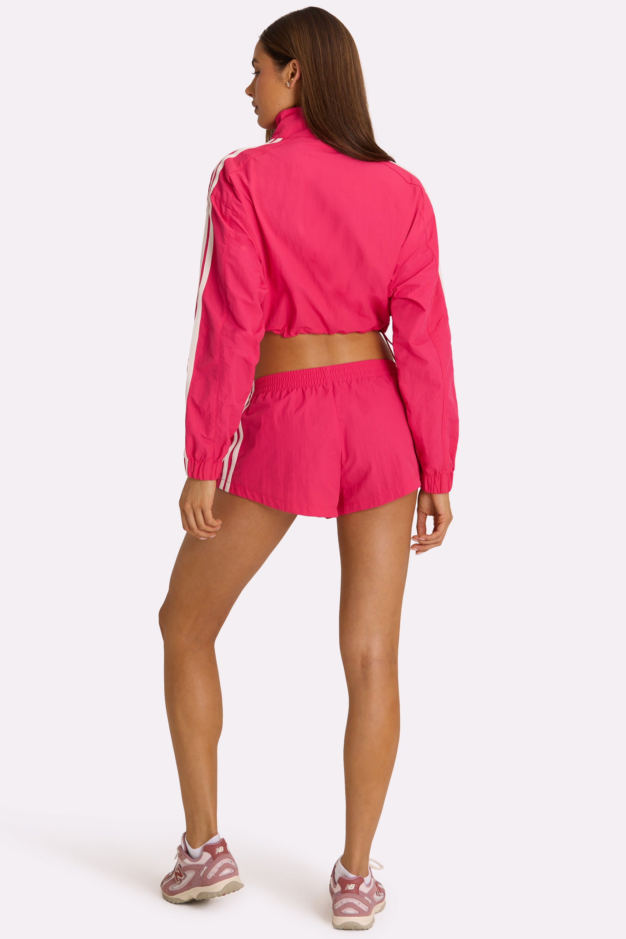 Woven Zip-Up Track Jacket in Hot Pink