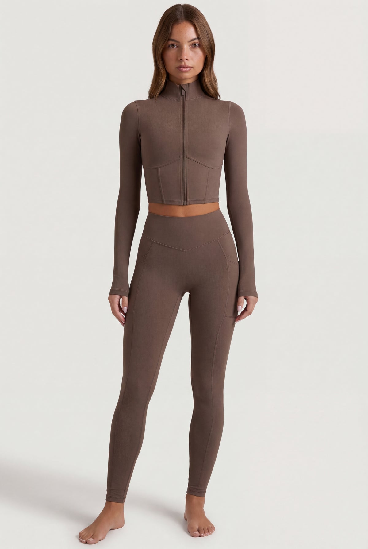Soft Active Zip-Up Cropped Jacket in Cocoa