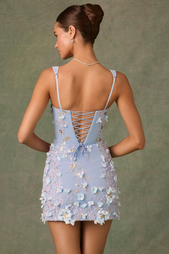 Briar Embellished Corset Mini Dress in Sky Blue