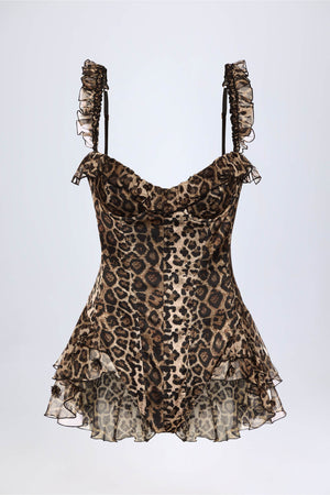 Ruffled Corset Bodysuit in Leopard Print