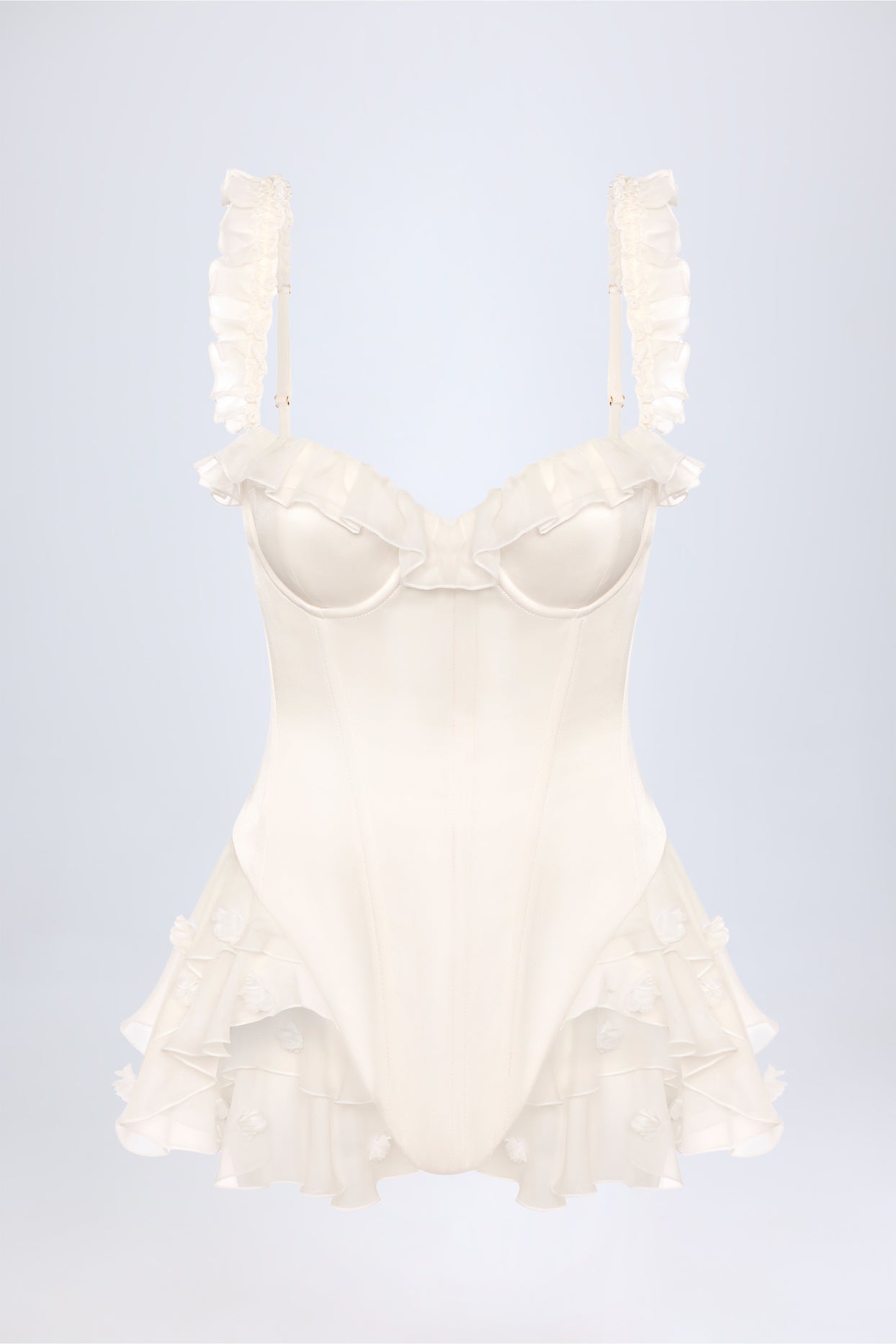 Ruffled Corset Bodysuit in White - 1