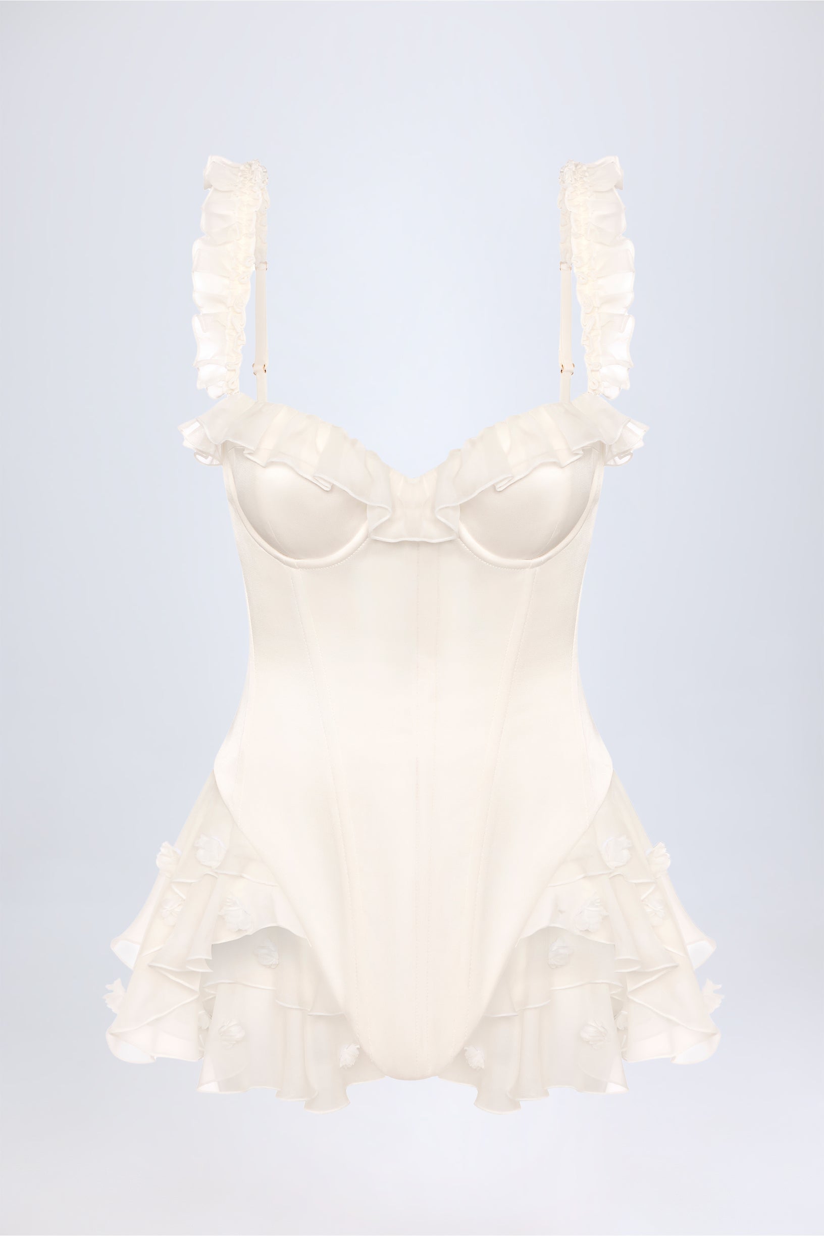 Ruffled Corset Bodysuit in White - 1