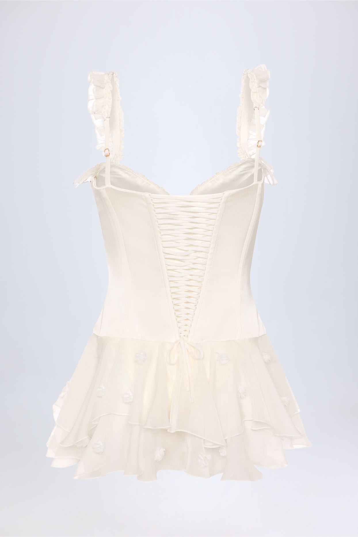 Ruffled Corset Bodysuit in White - 2