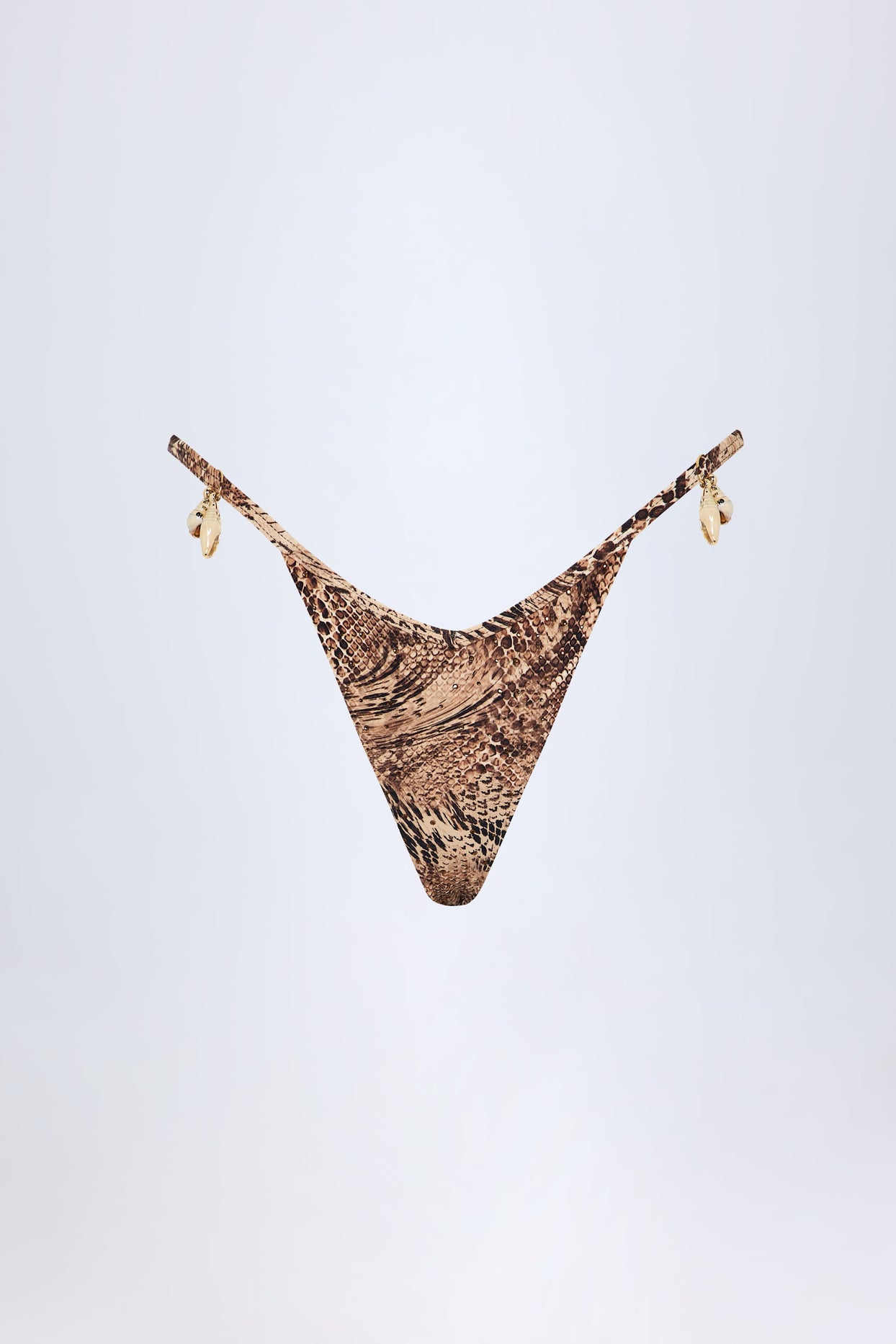Charm-Detail Thong Bikini Bottoms in Snake Print - 4