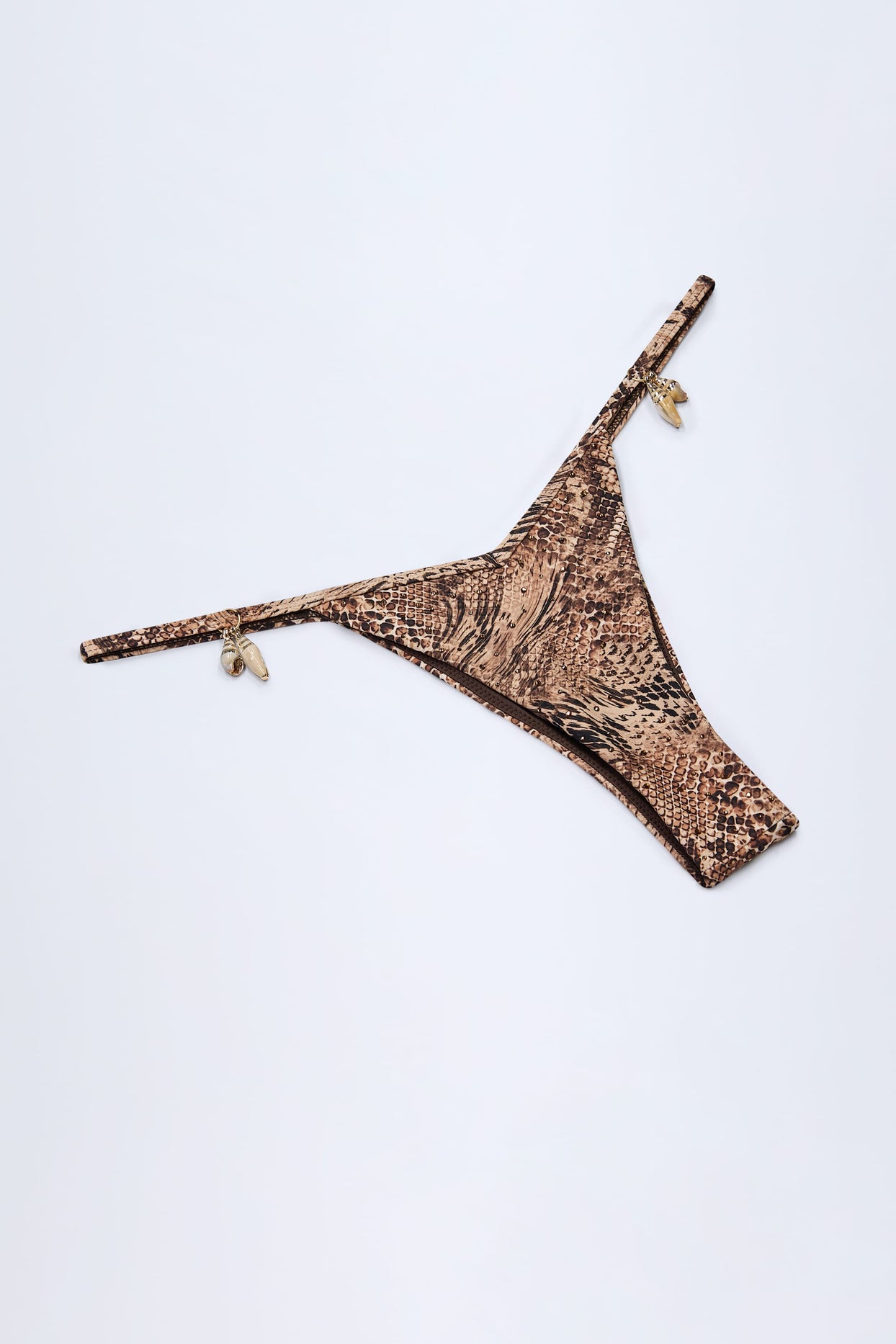 Charm-Detail Thong Bikini Bottoms in Snake Print - 7