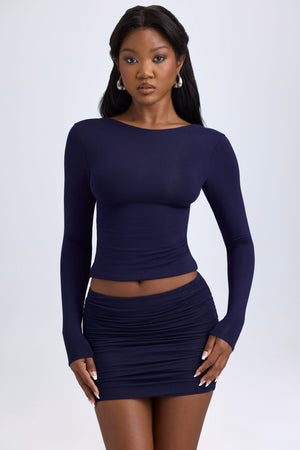 Cali Modal Ruched Mid-Rise Mini Skirt in True Navy | Oh Polly