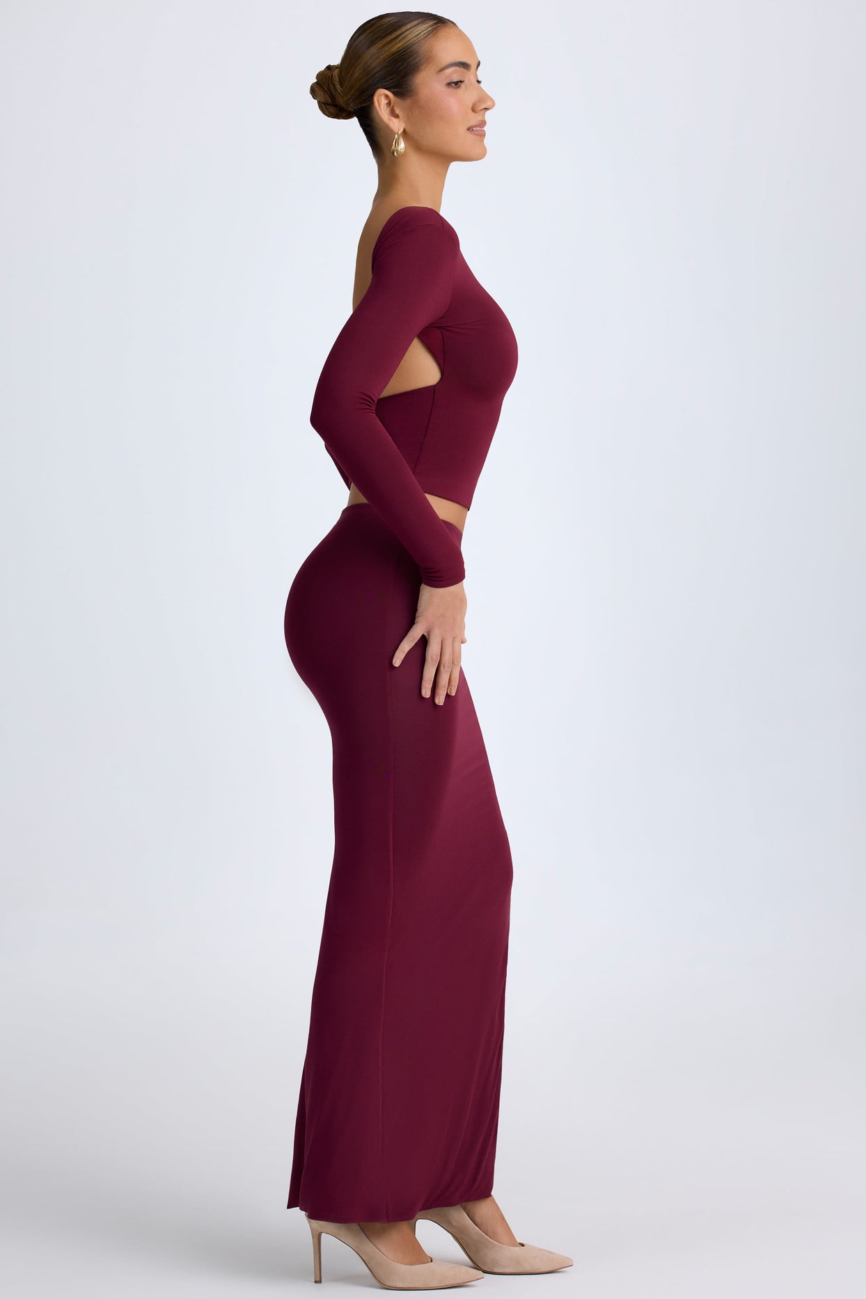 Modal Low-Rise Maxi Skirt in Wine Red - 3