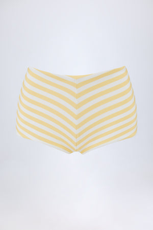 Mid-Rise Hot Pants in Lemon Yellow Stripe