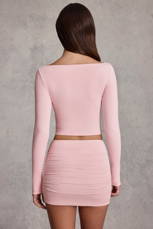 Modal Boat-Neck Long-Sleeve Top in Pink