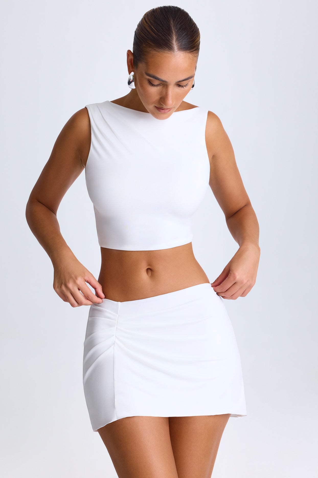 Draped A-Line Mini Skirt in White - 6