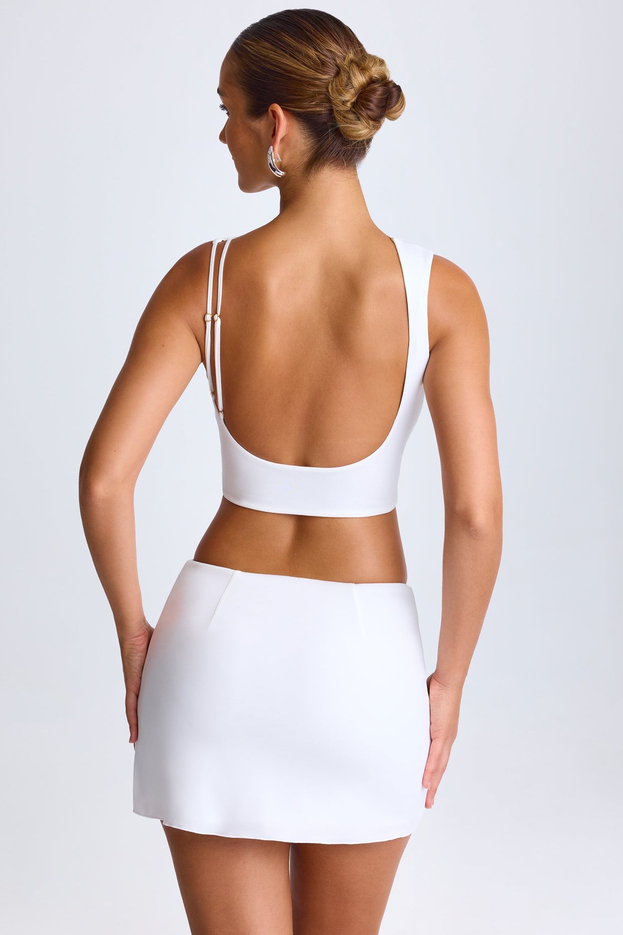 Draped A-Line Mini Skirt in White - 3
