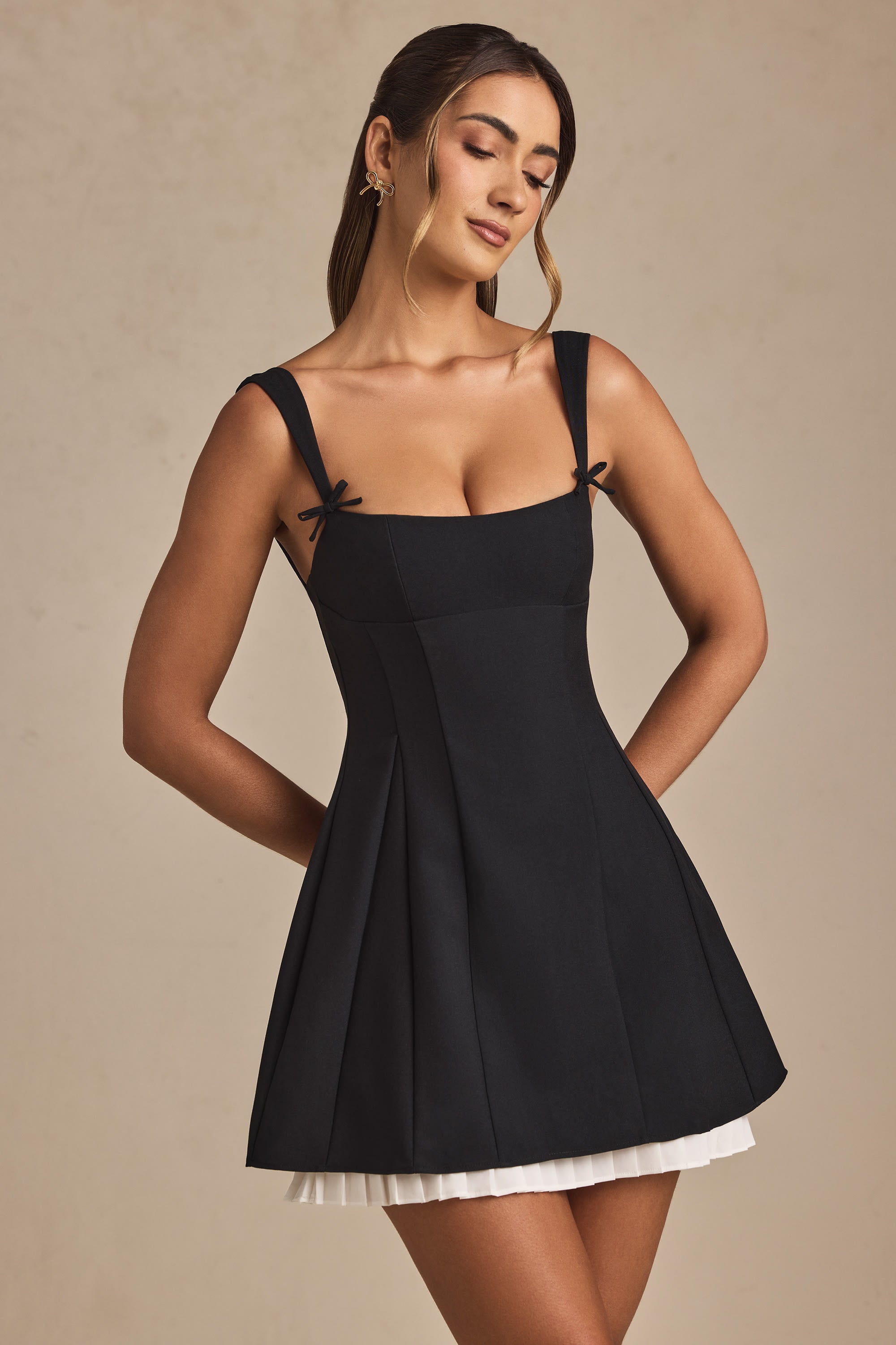 Zara Embellished Bandeau Cowl Neck Mini Dress in Black