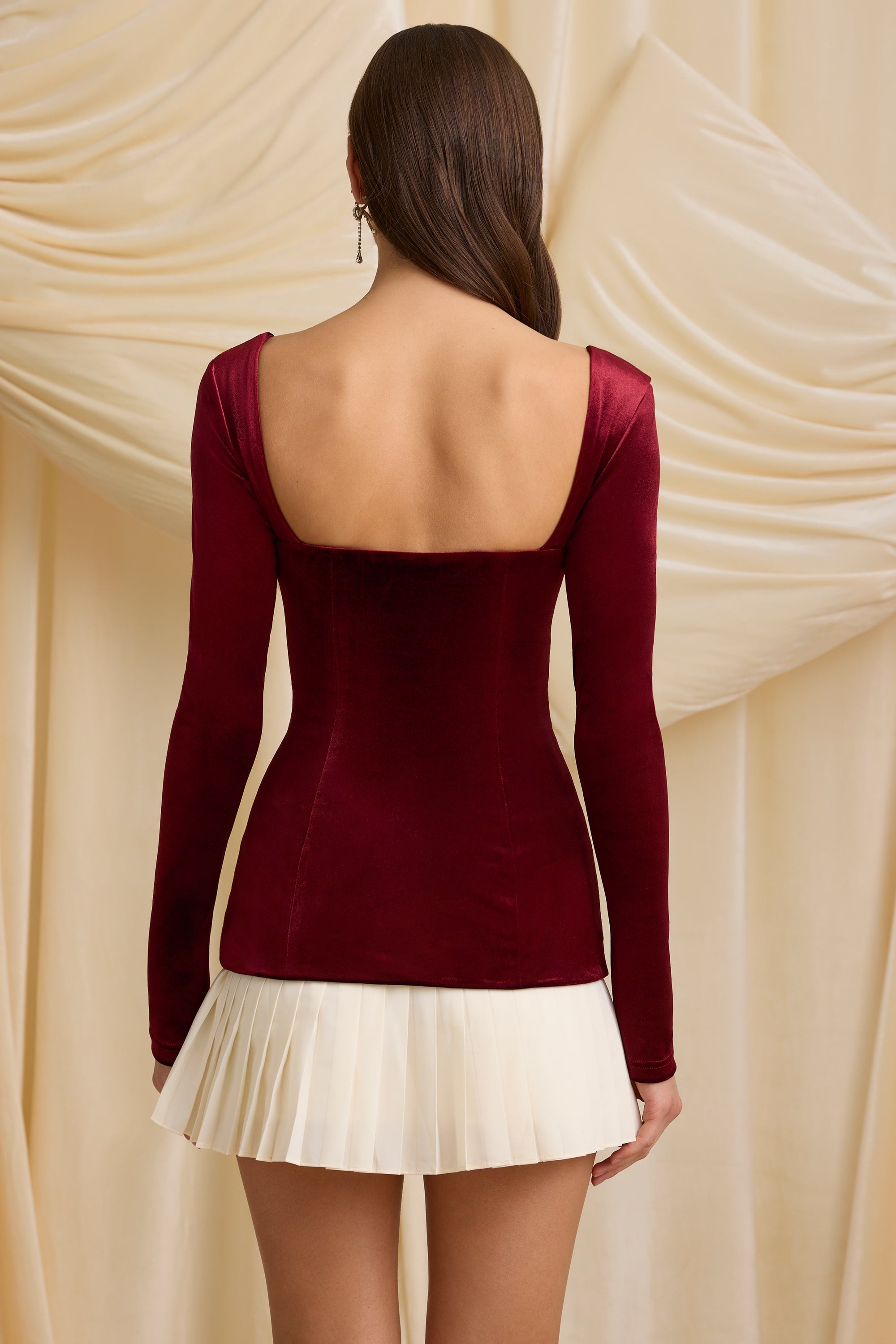 A-line Beaded V-neck Pleated Corset Dress With Slit Peach