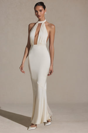 Backless Halterneck Fishtail Gown in Ivory