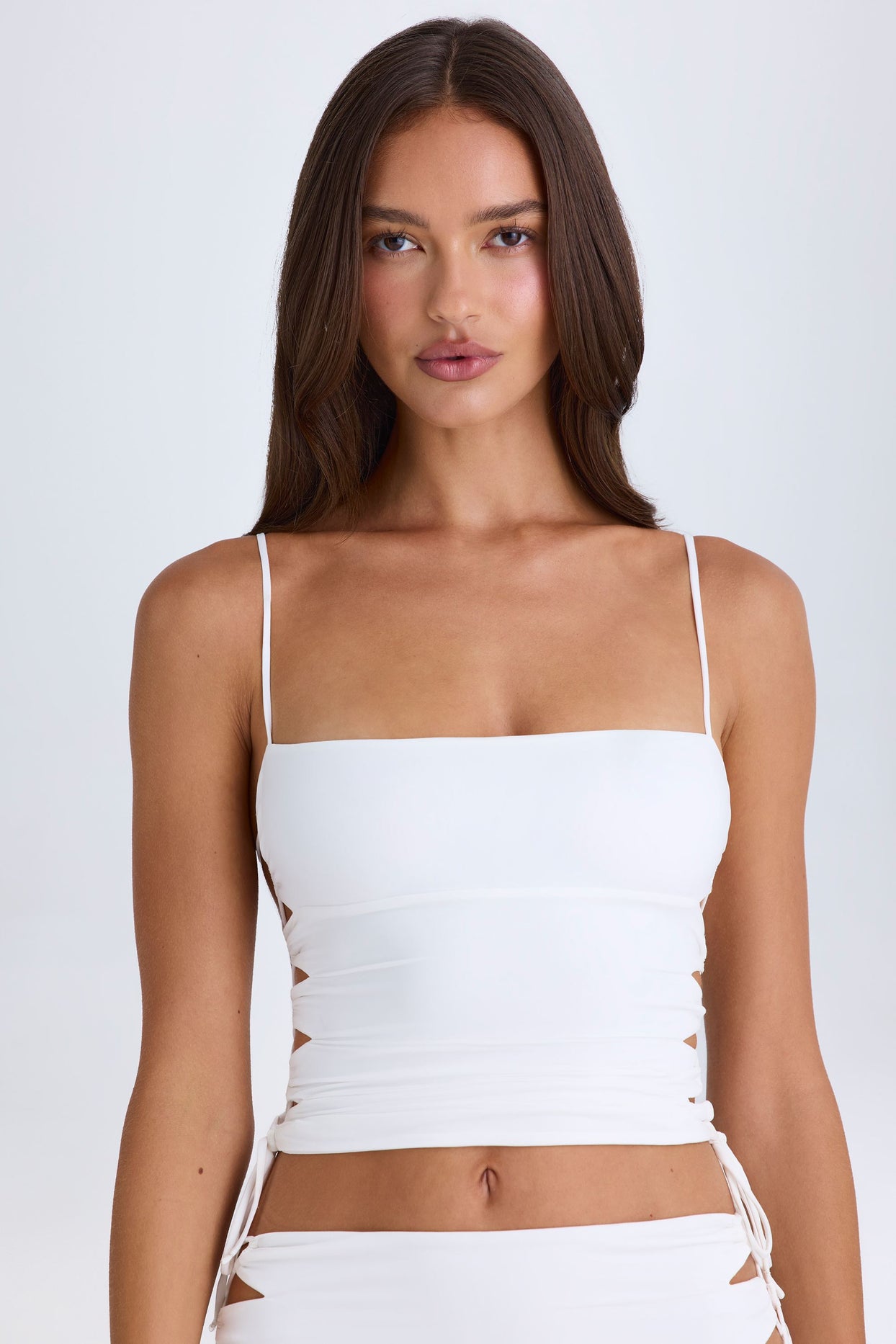 Ruched Cut-Out Top in White - 6