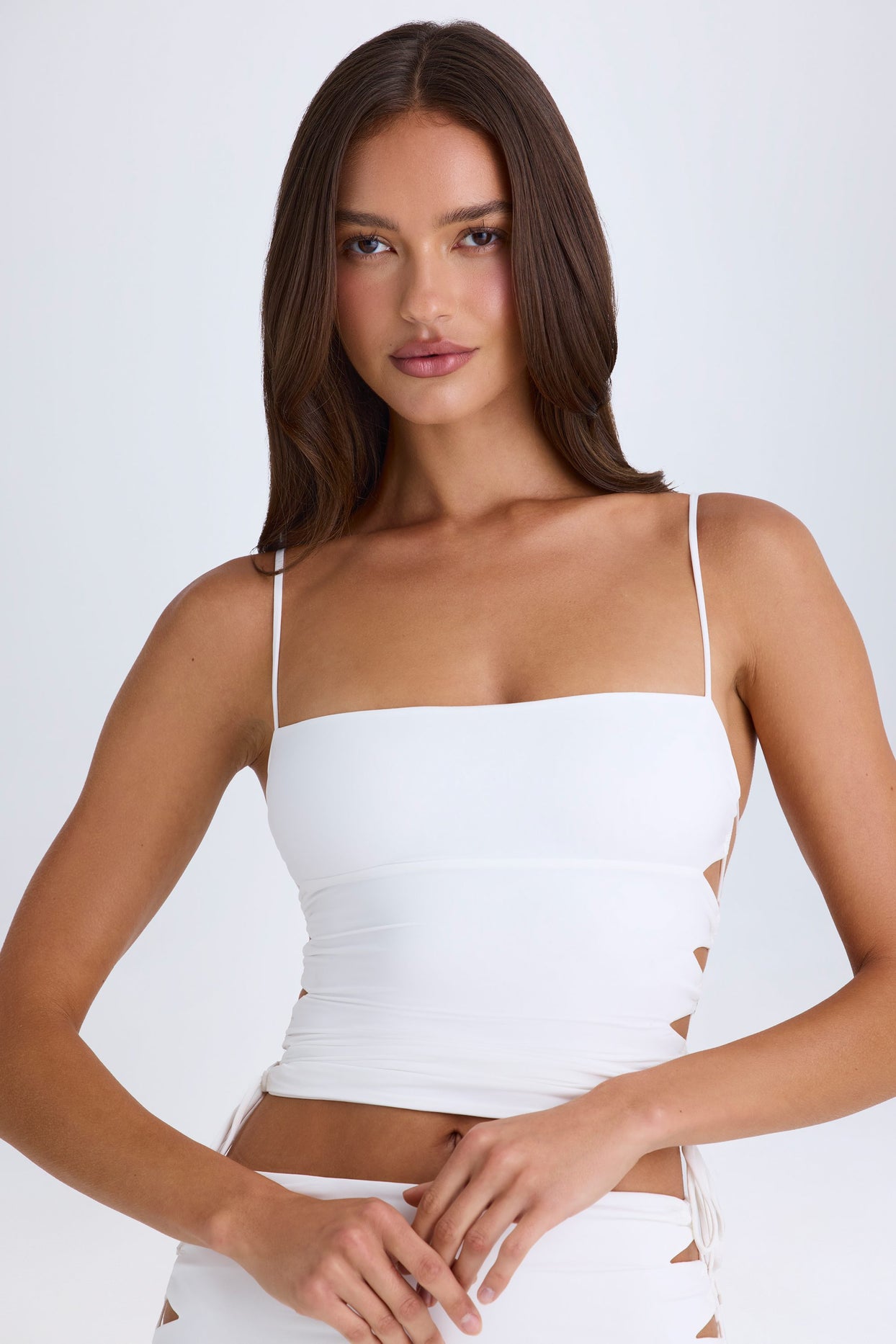 Ruched Cut-Out Top in White - 7