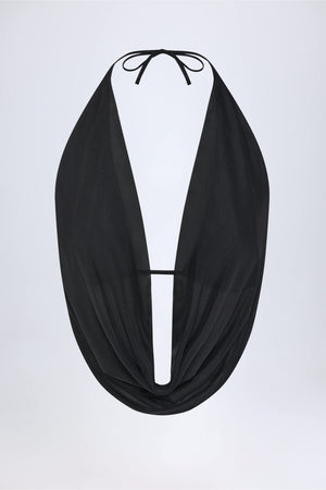 Cowl-Neck Backless Crop Top in Black