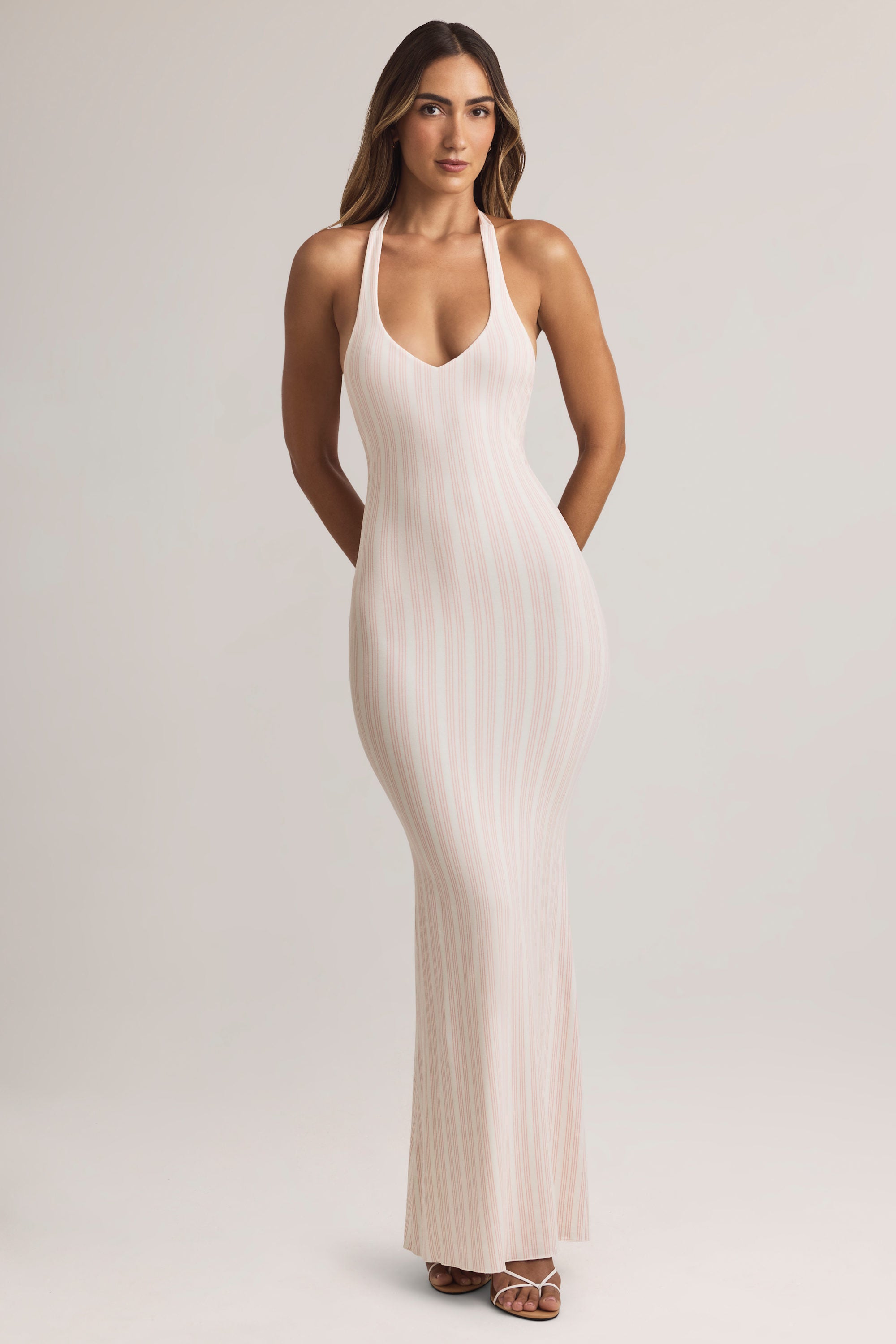 Modal Halterneck Maxi Dress in Stripe Print - 2