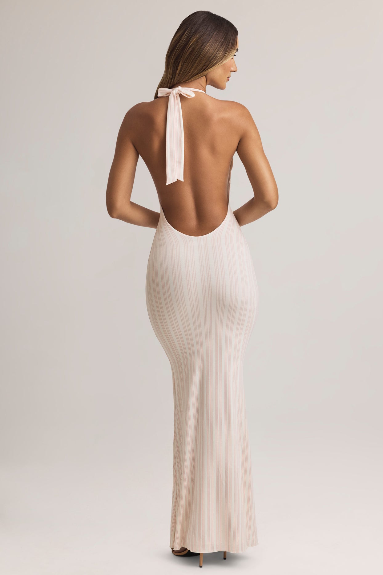 Modal Halterneck Maxi Dress in Stripe Print - 4