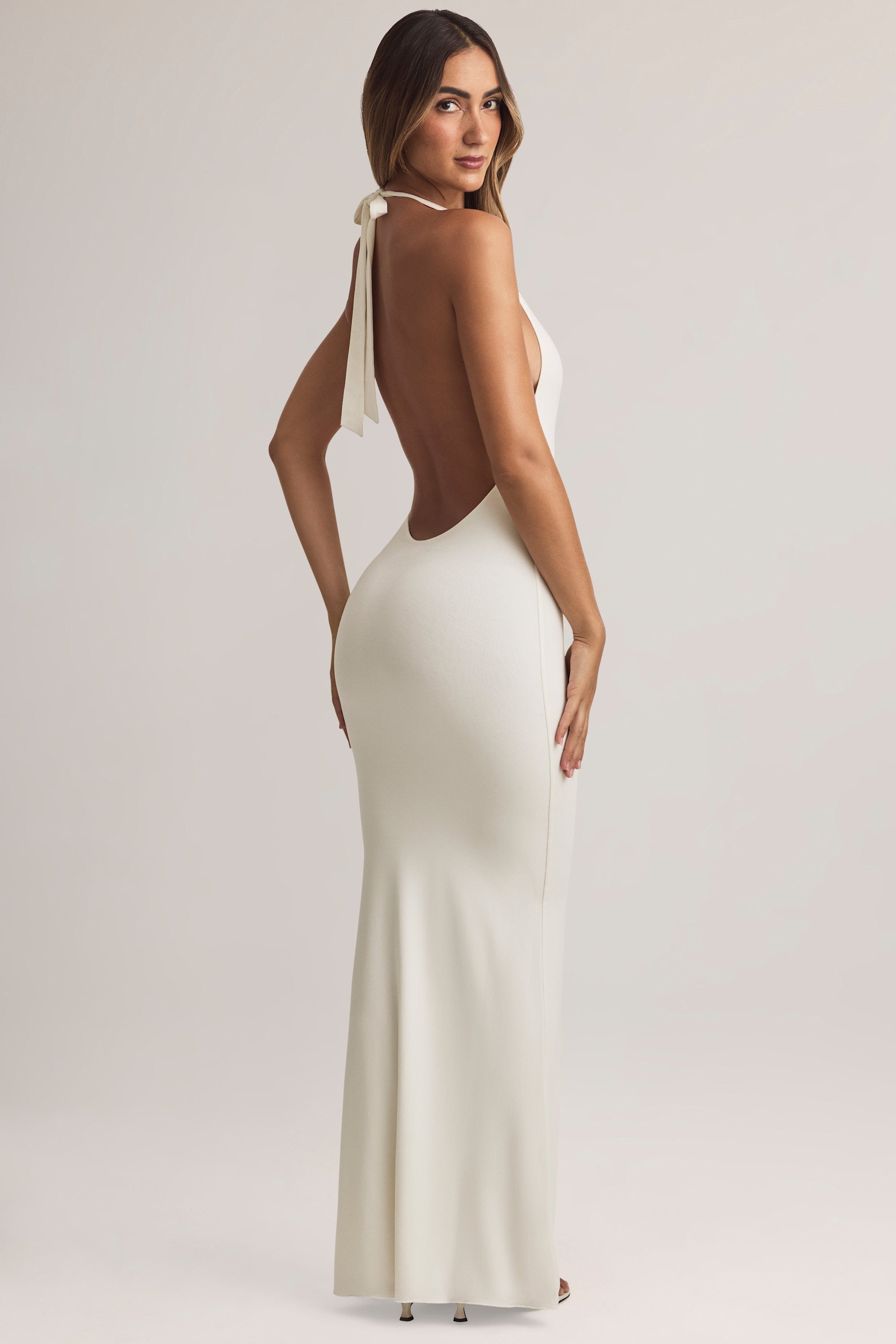 Modal Halterneck Maxi Dress in White - 1