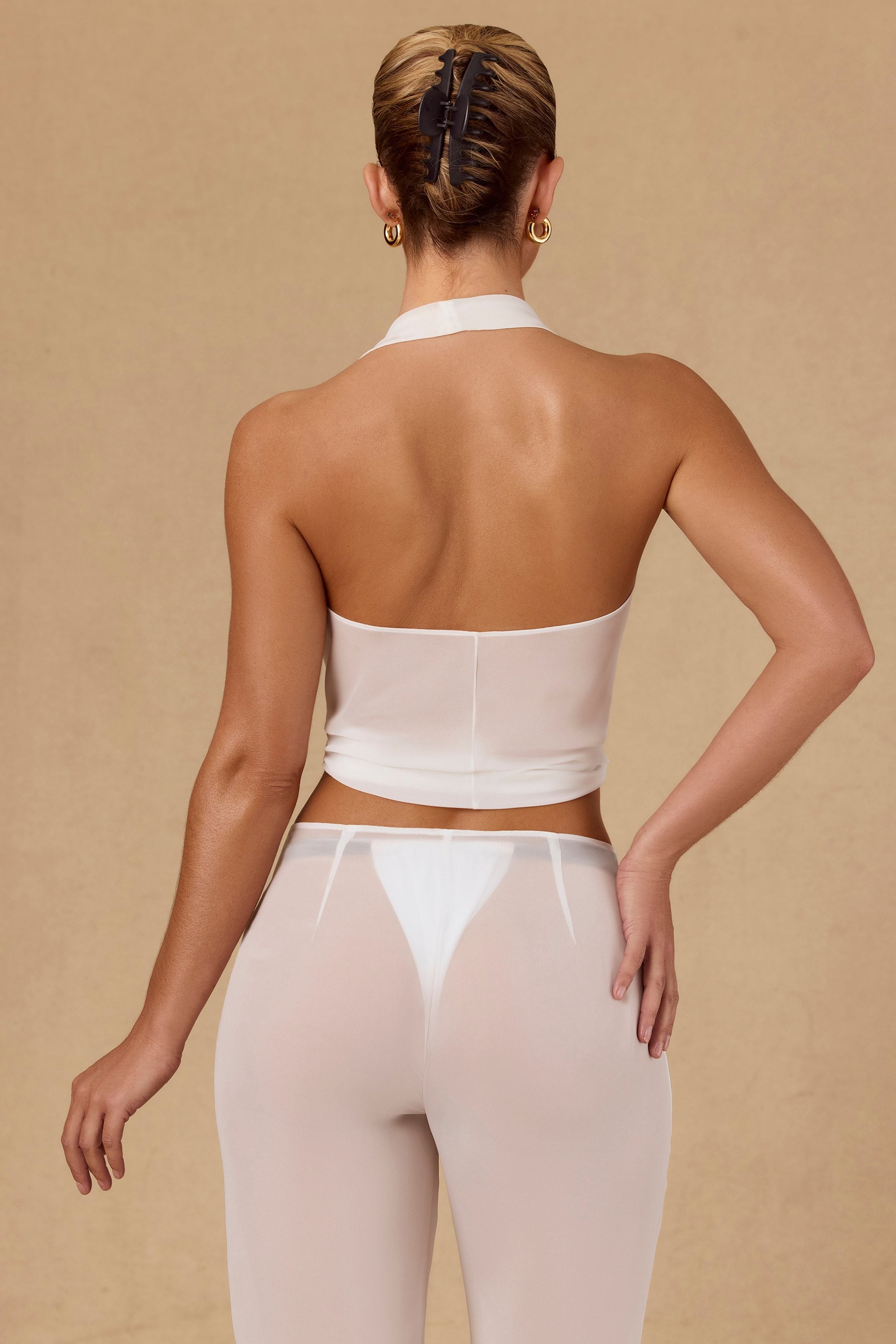 Tie-Front Halterneck Crop Top in White - 2