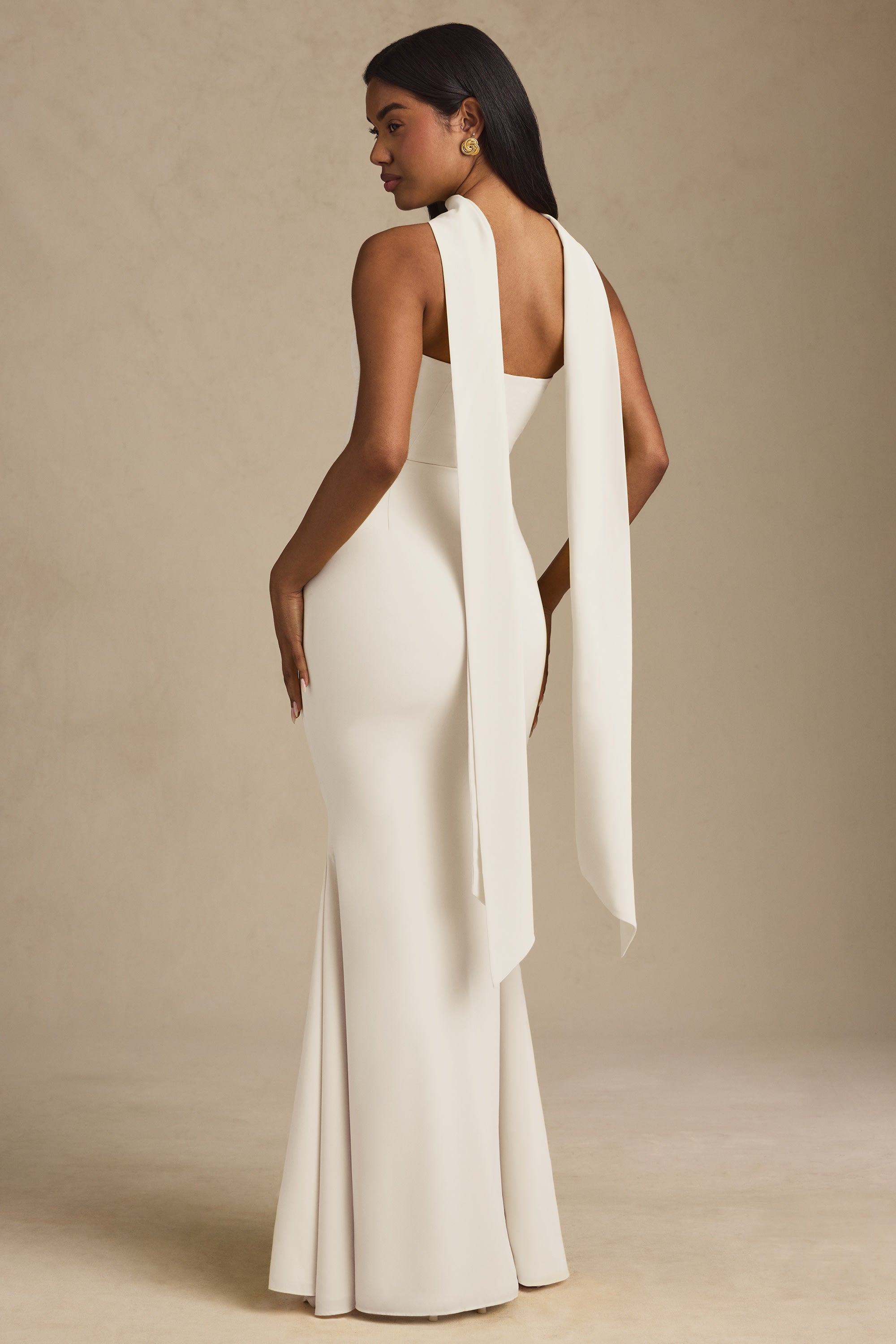 Scarf-Detail Strapless Gown