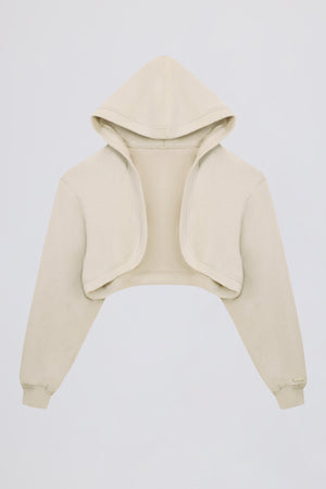 Brushed Jersey Hooded Cropped Shrug in Ecru