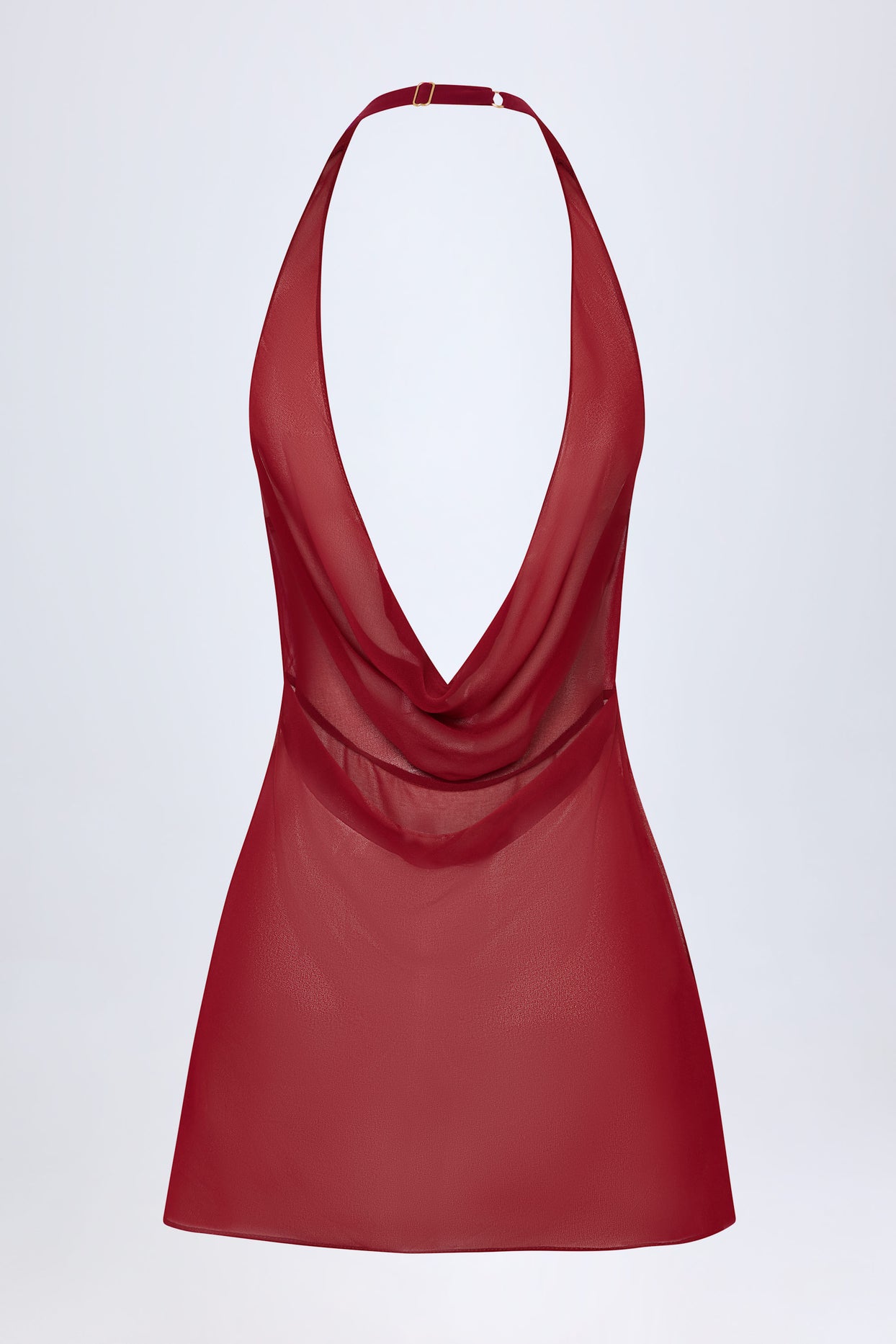 Cowl-Neck Backless Mini Dress in Dark Cherry - 5
