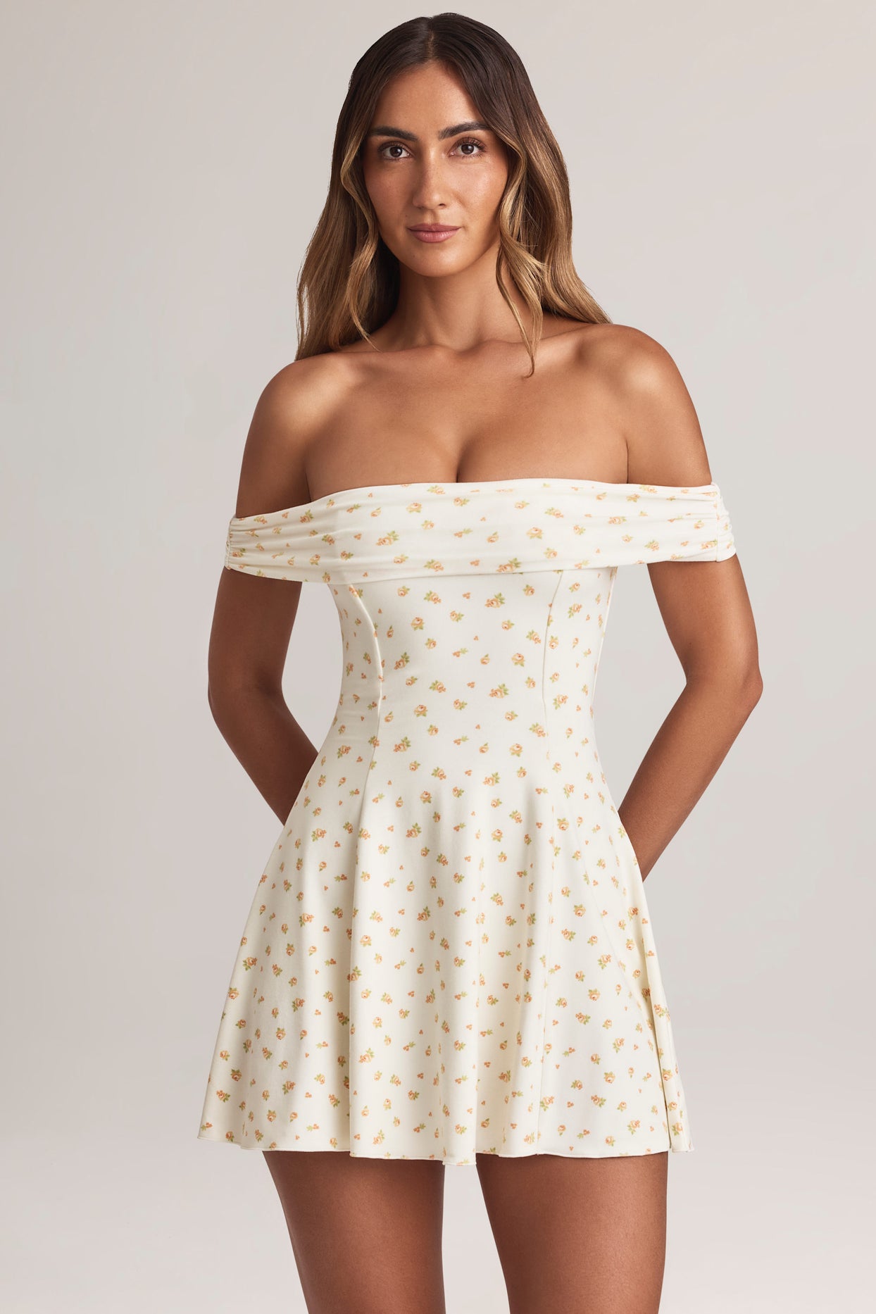 Modal Off-Shoulder A-Line Mini Dress in Floral Print - 3