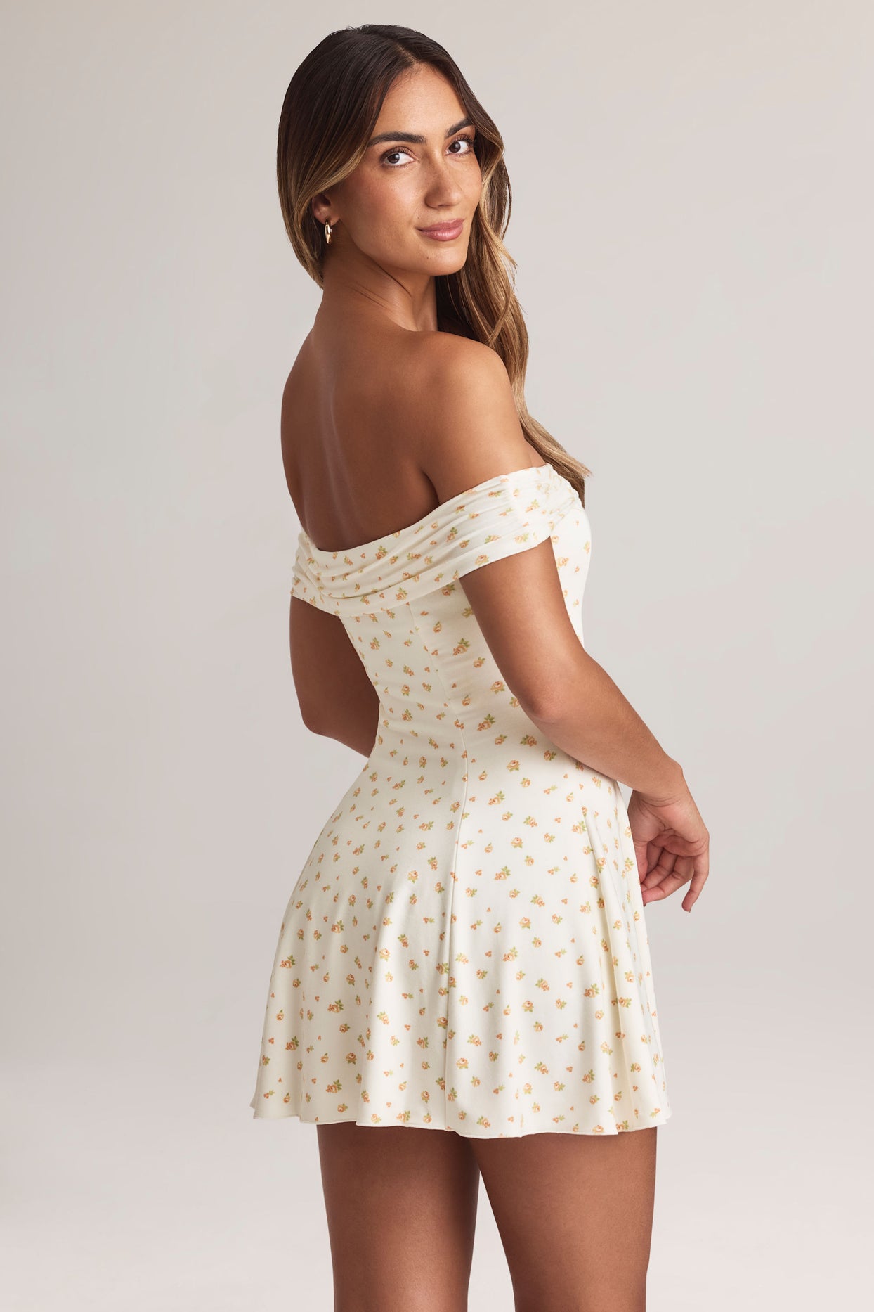 Modal Off-Shoulder A-Line Mini Dress in Floral Print - 4