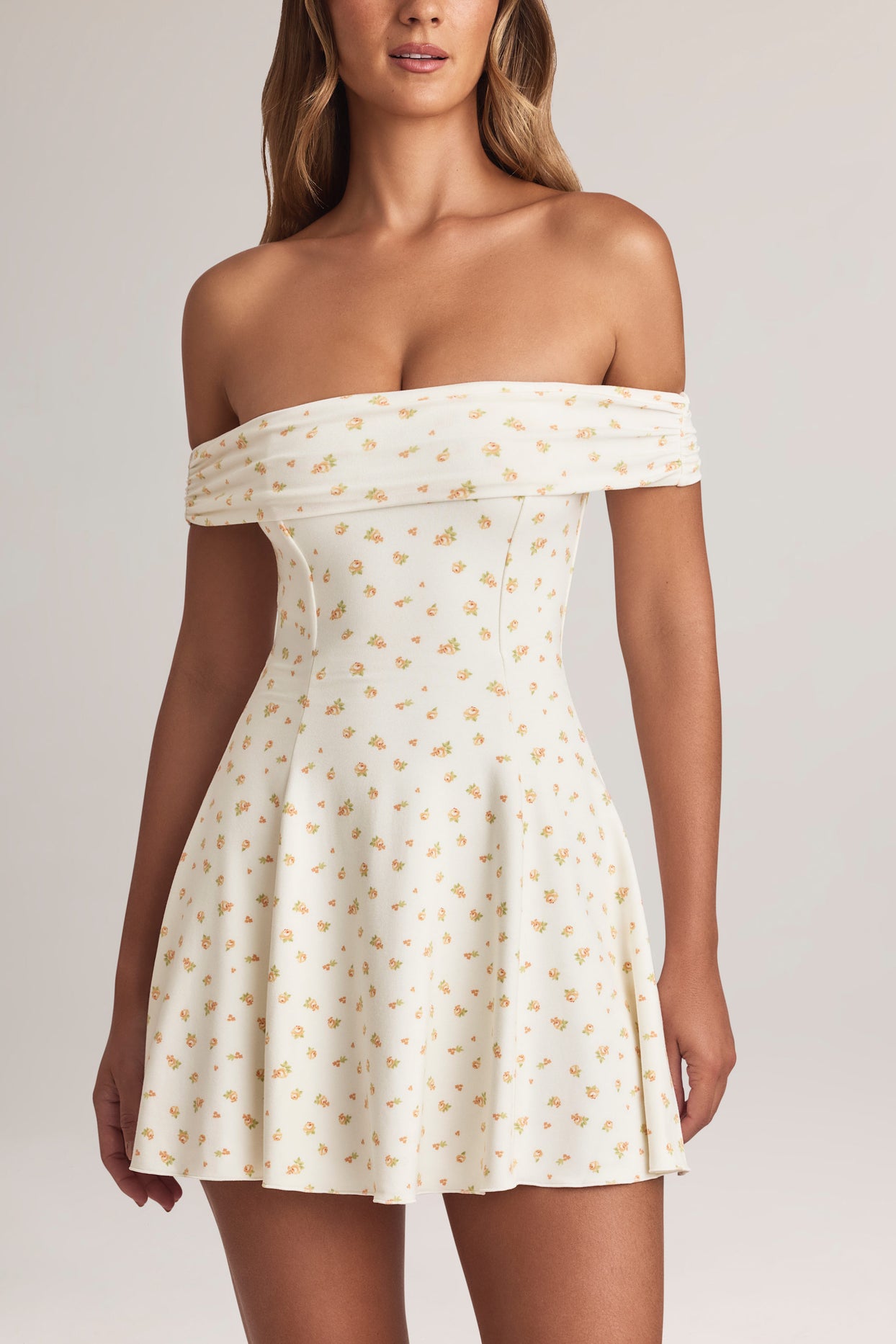 Modal Off-Shoulder A-Line Mini Dress in Floral Print - 6