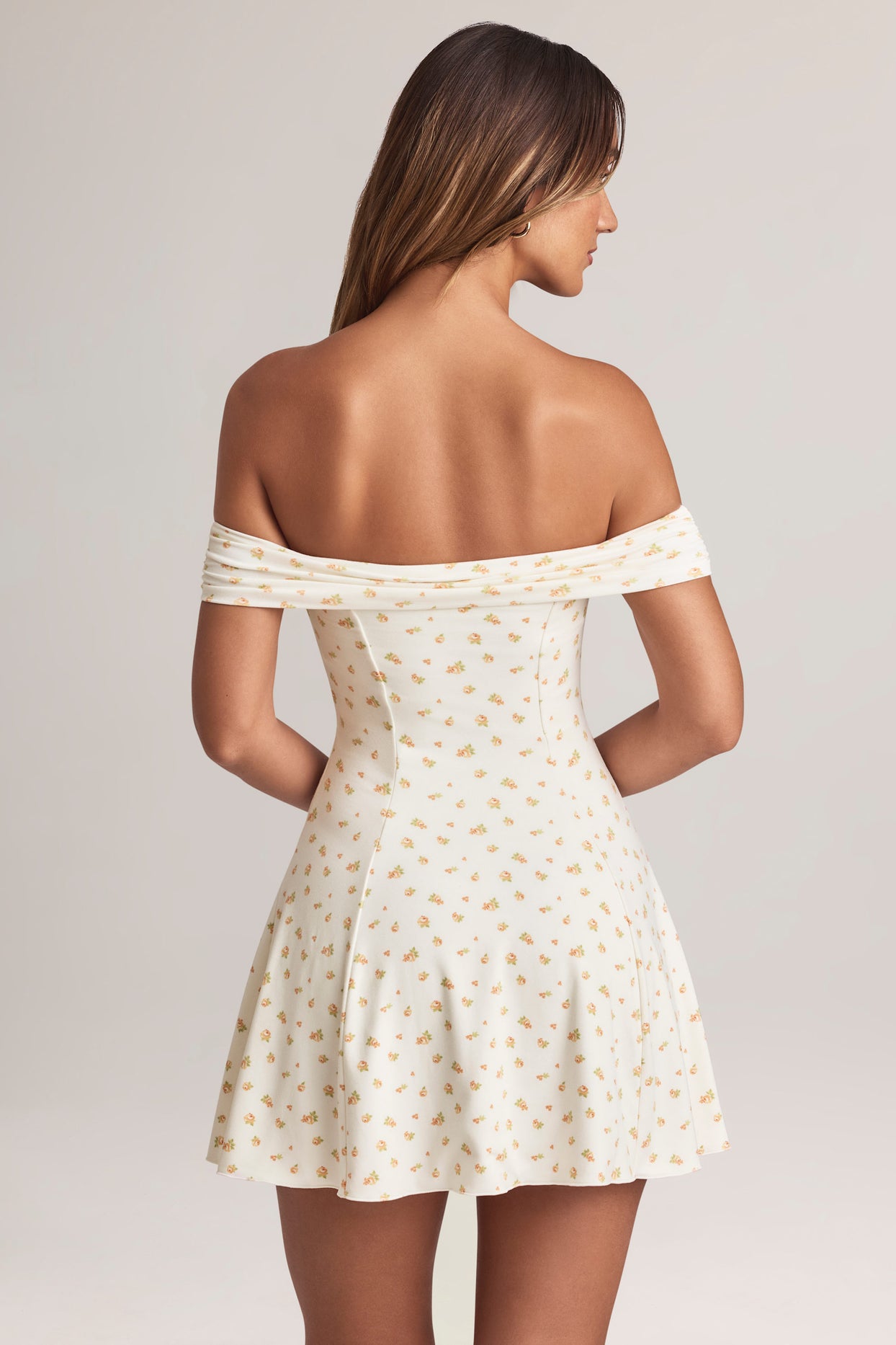 Modal Off-Shoulder A-Line Mini Dress in Floral Print - 8