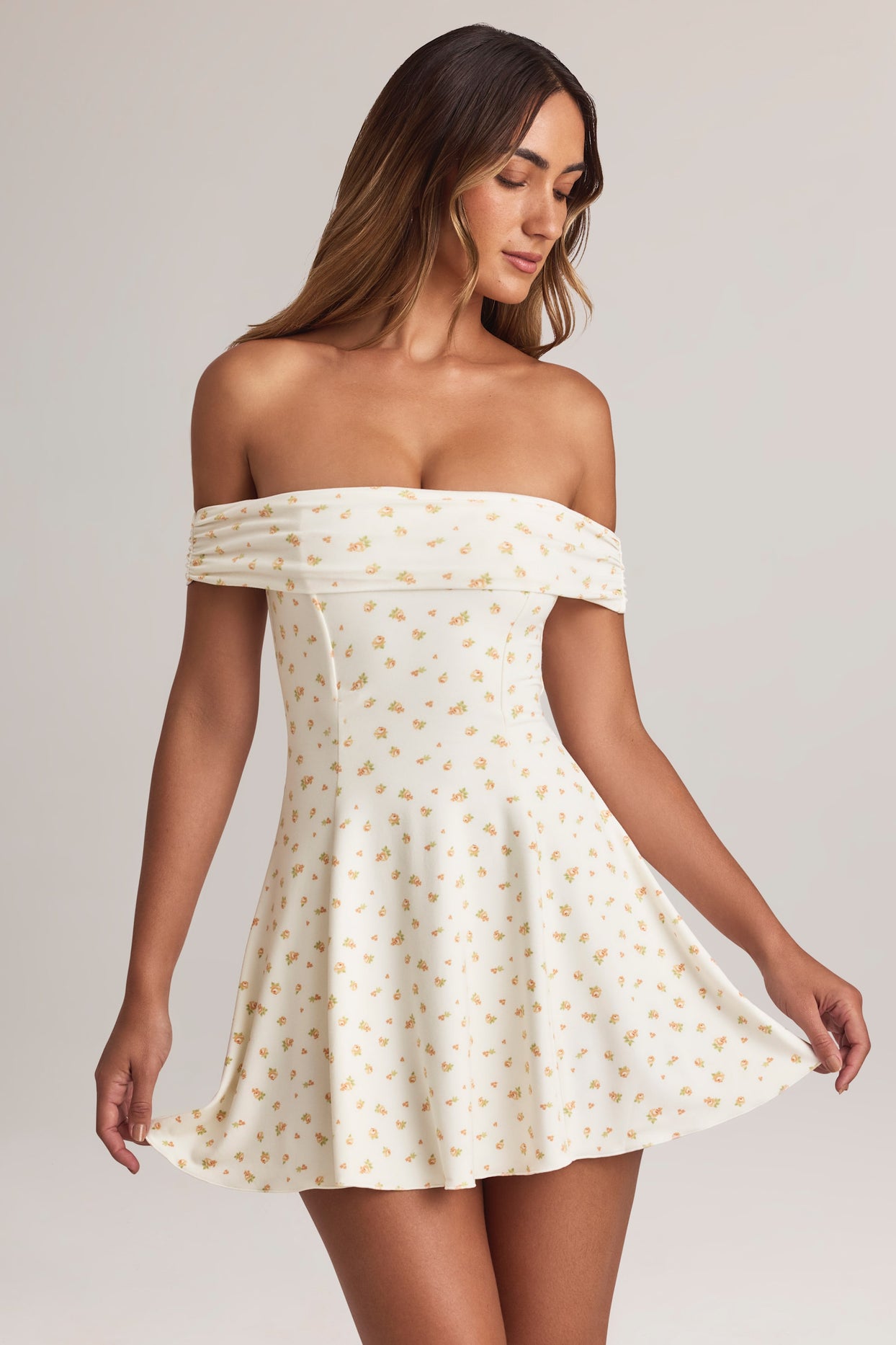 Modal Off-Shoulder A-Line Mini Dress in Floral Print - 9
