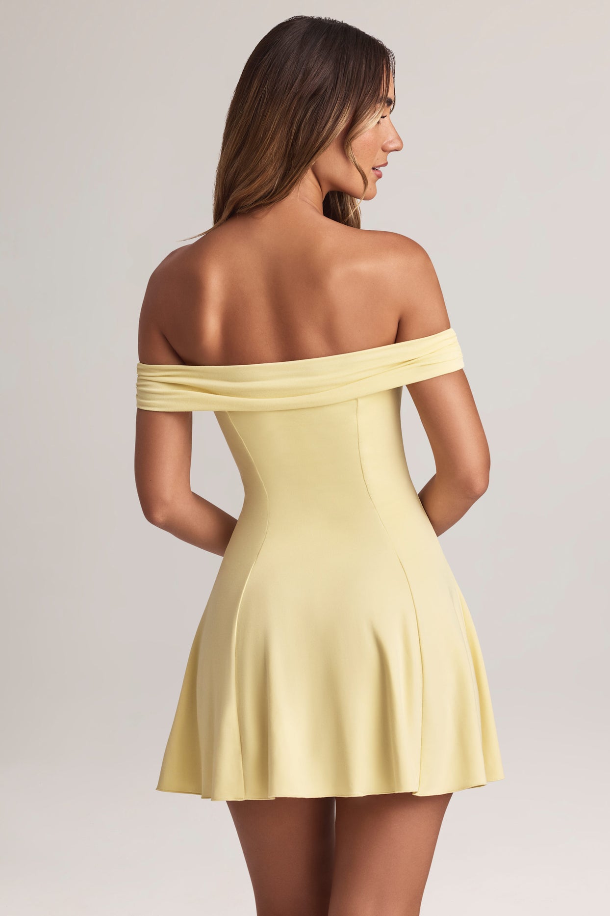 Modal Off-Shoulder A-Line Mini Dress in Lemon Sherbet - 5
