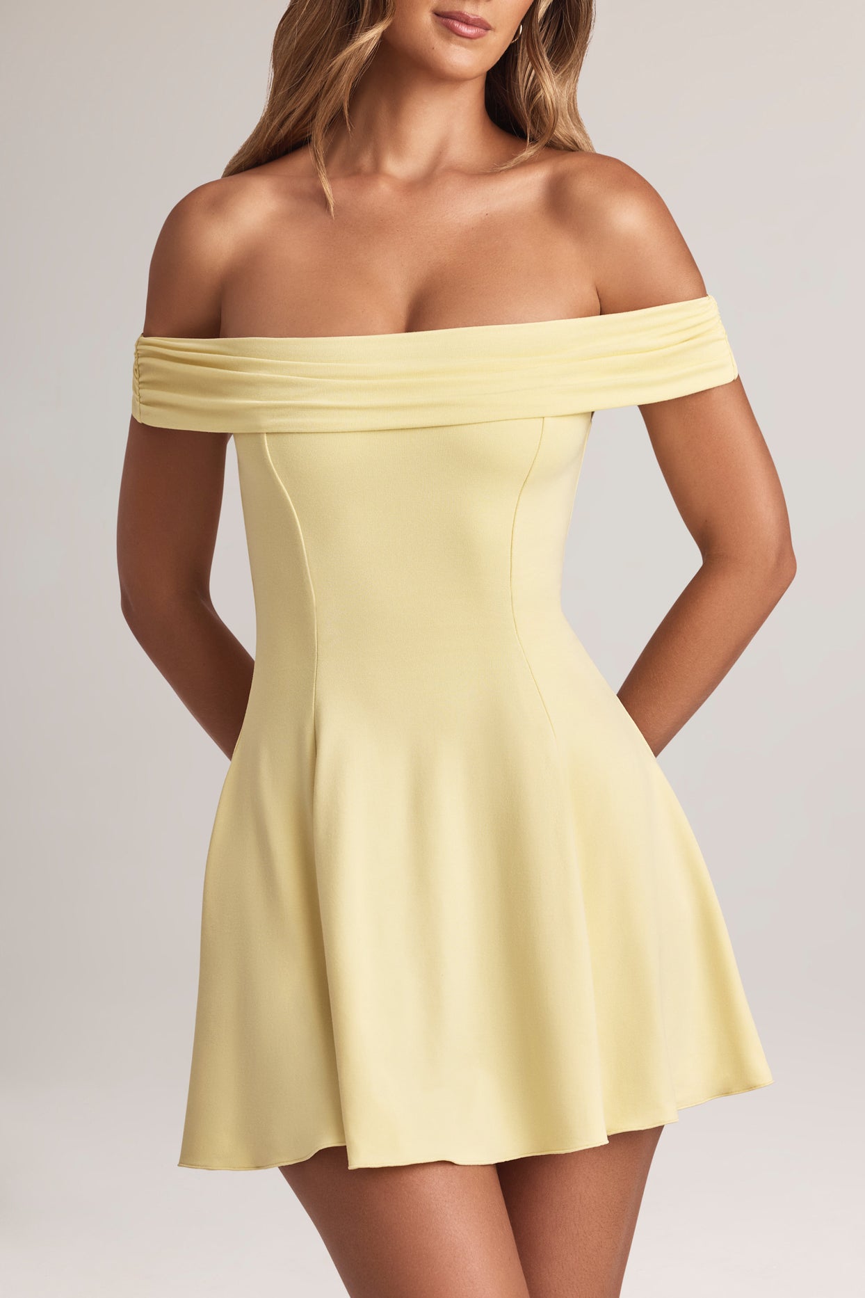 Modal Off-Shoulder A-Line Mini Dress in Lemon Sherbet - 6