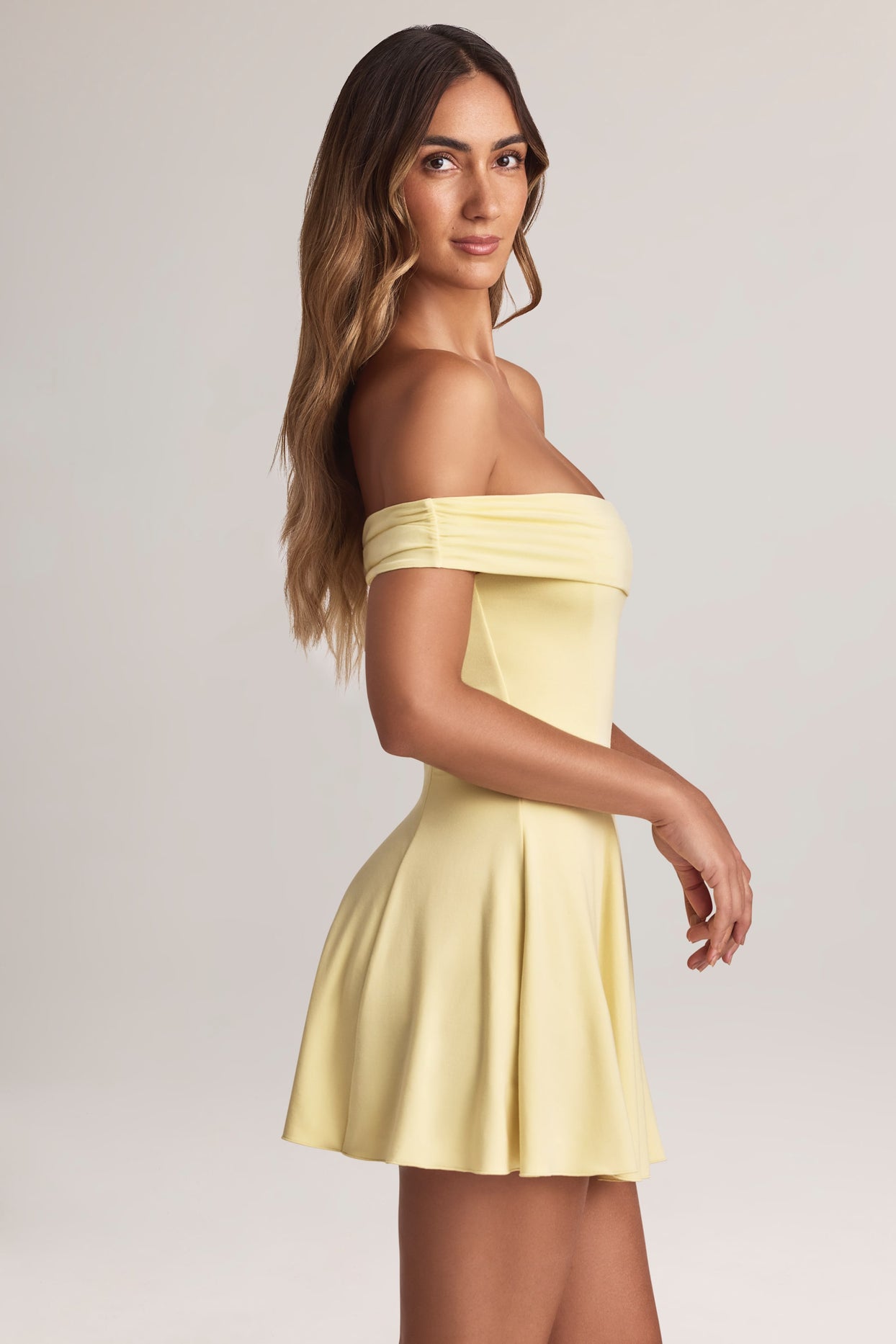 Modal Off-Shoulder A-Line Mini Dress in Lemon Sherbet - 8