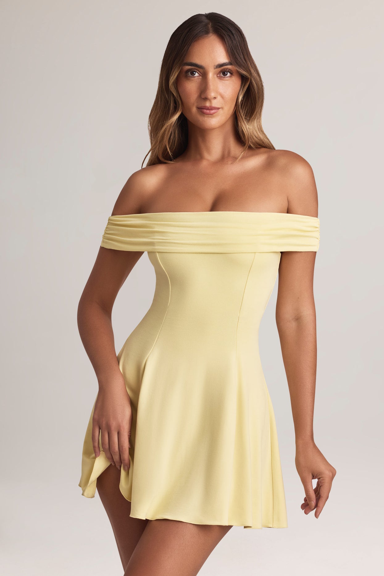 Modal Off-Shoulder A-Line Mini Dress in Lemon Sherbet - 9