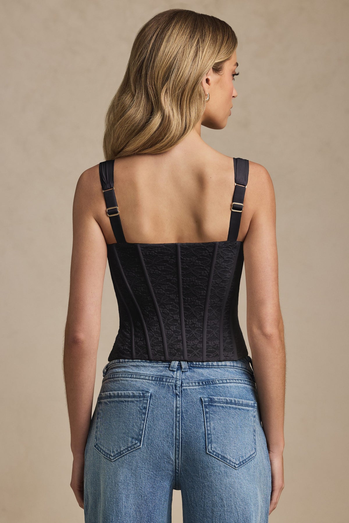 ⁣⁢Spitzenkorsett mit Bügeln in Black⁤⁣