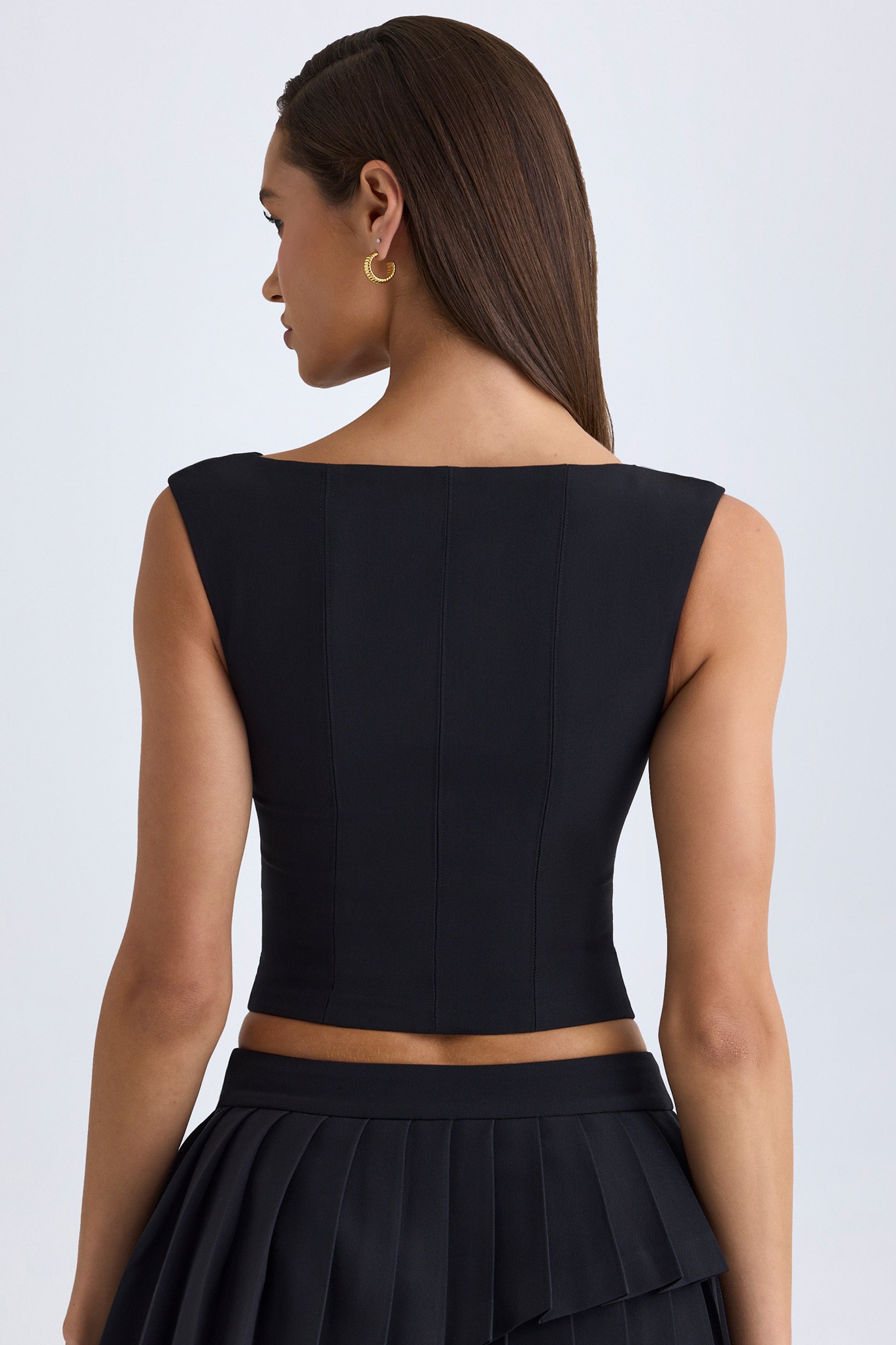Kadie Open-Front Crop Top in Black | Oh Polly
