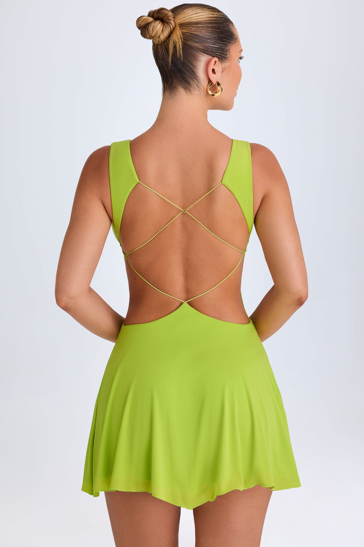 Plunge Cut-Out Mini Dress in Lime Green - 8